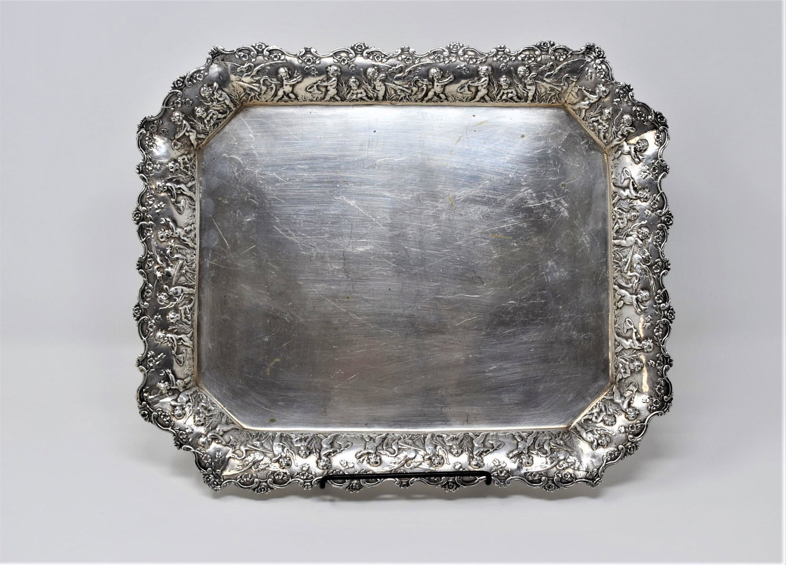 Antique German solid silver tray with putti motif (1 of 7)
