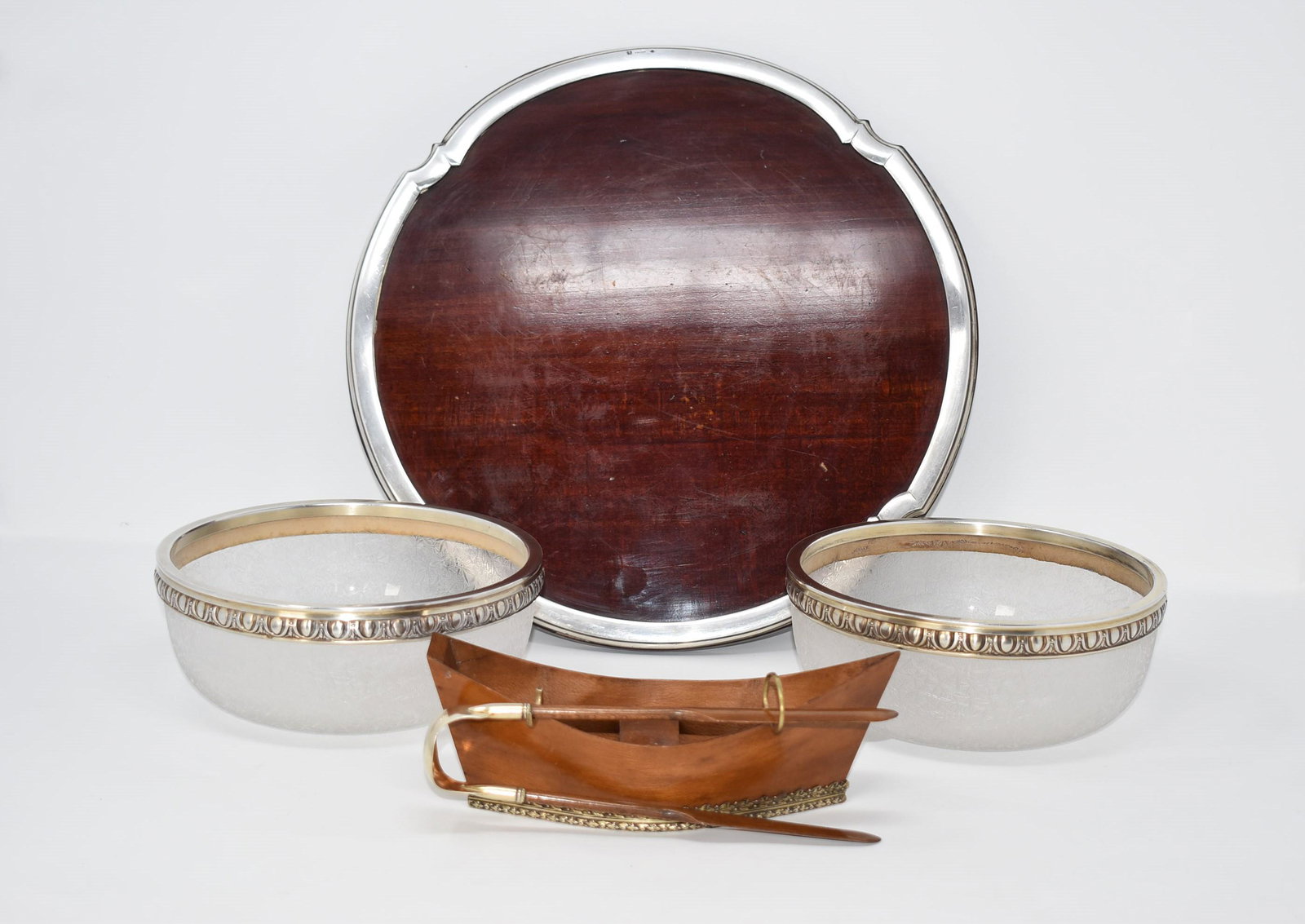 Grouping of French silver mounted table items (1 of 16)