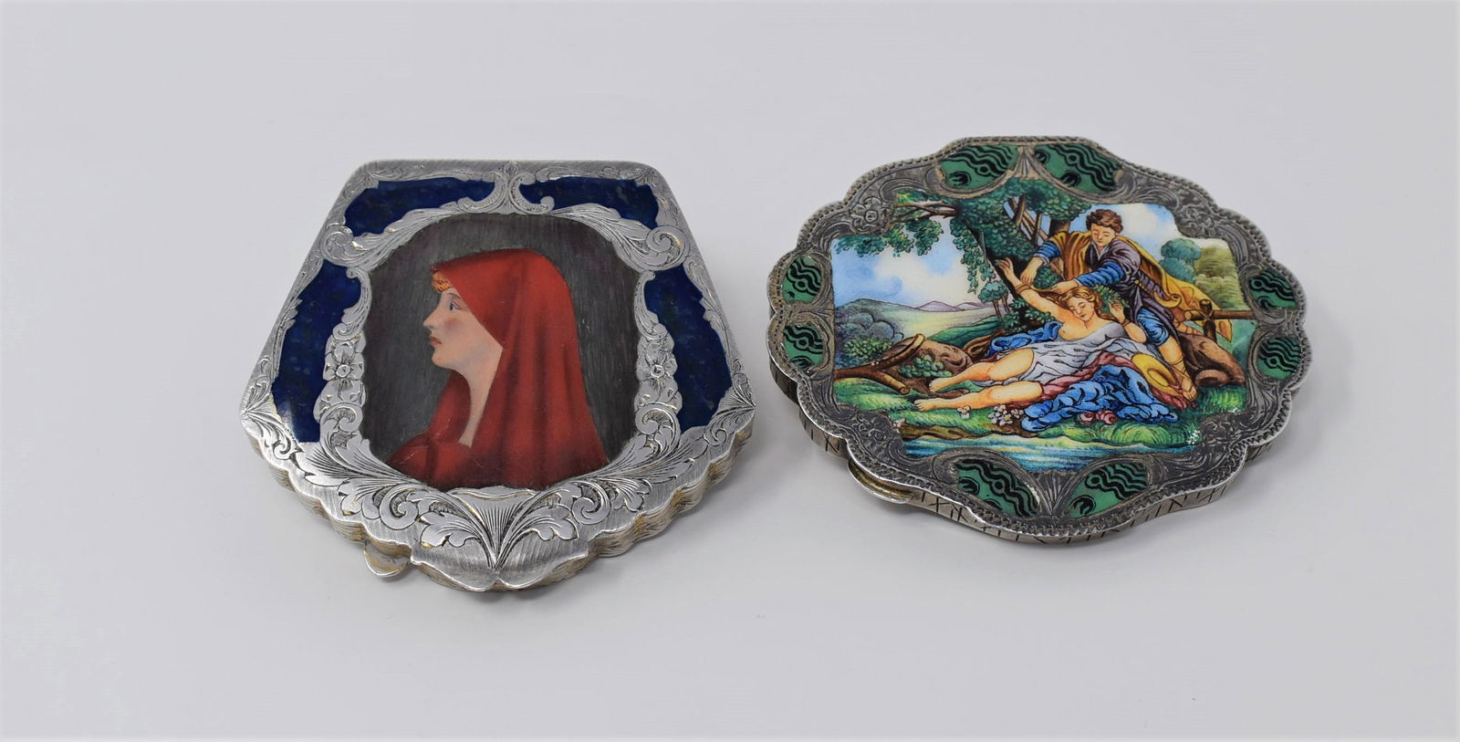 Two antique Italian silver and enamel compacts (1 of 12)