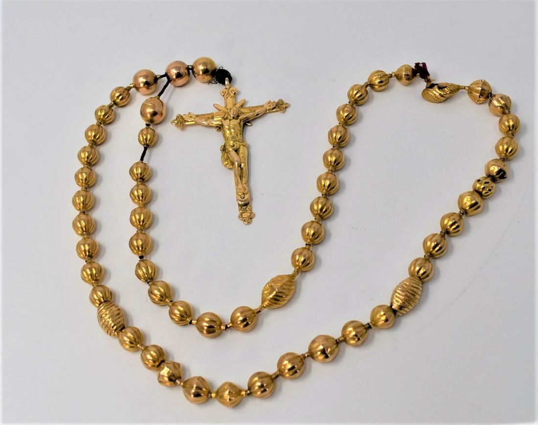 14 K yellow gold necklace / rosary and cross (1 of 5)