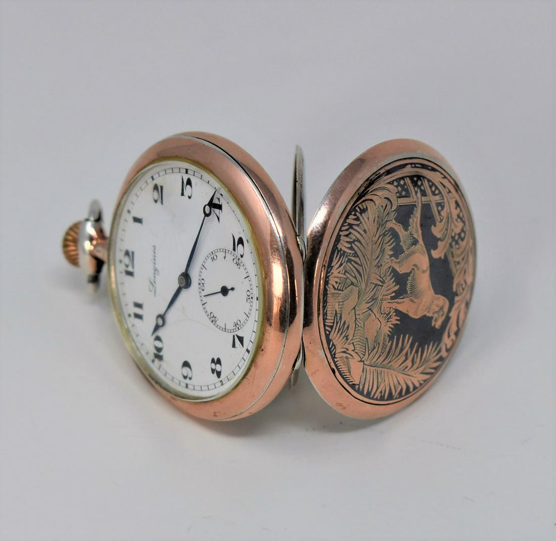 A Silver and Rose Gold Niello Hunter Case Pocket Watch (1 of 10)