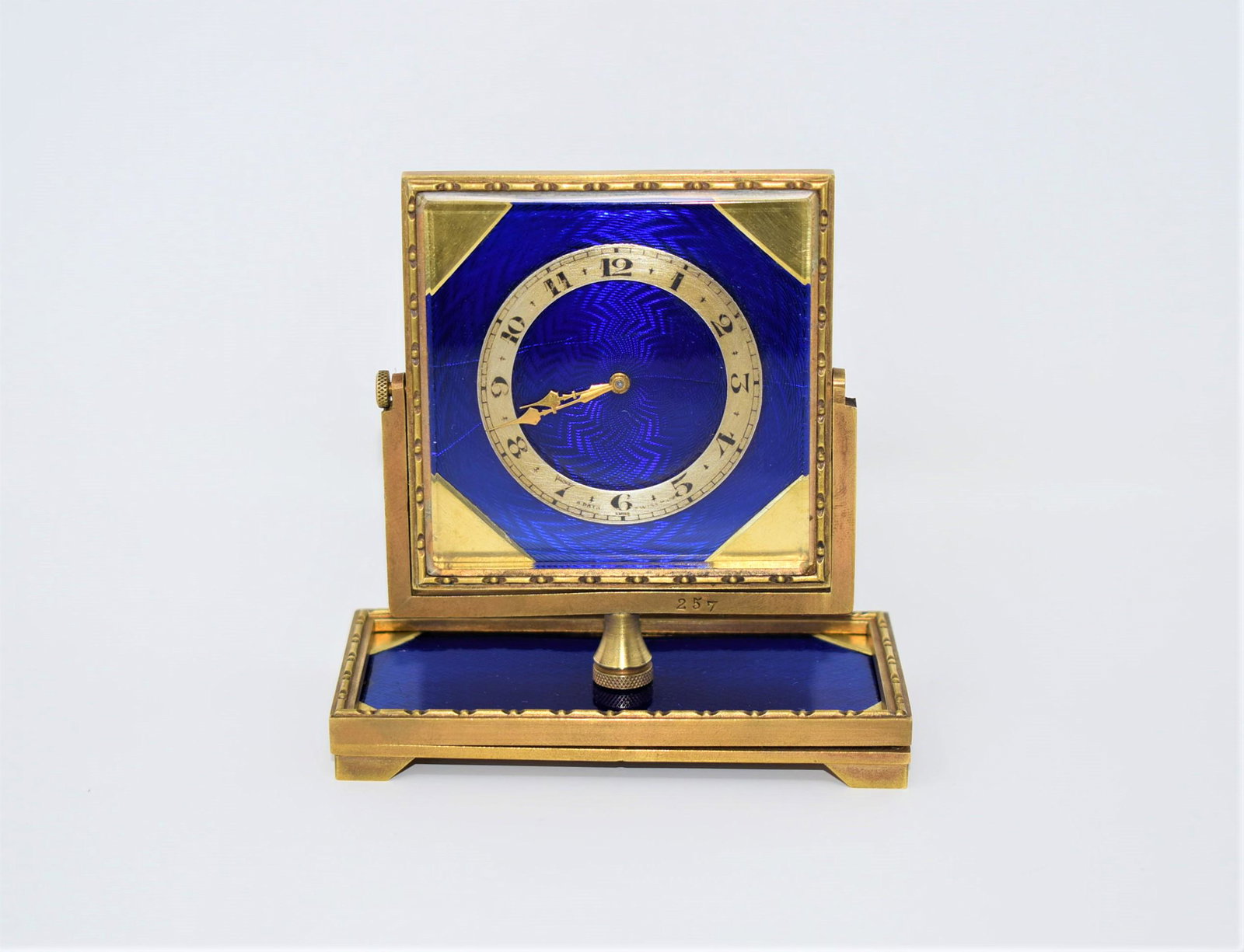 Art Deco bronze and cobalt blue enamel desk clock circa 1930 (1 of 15)