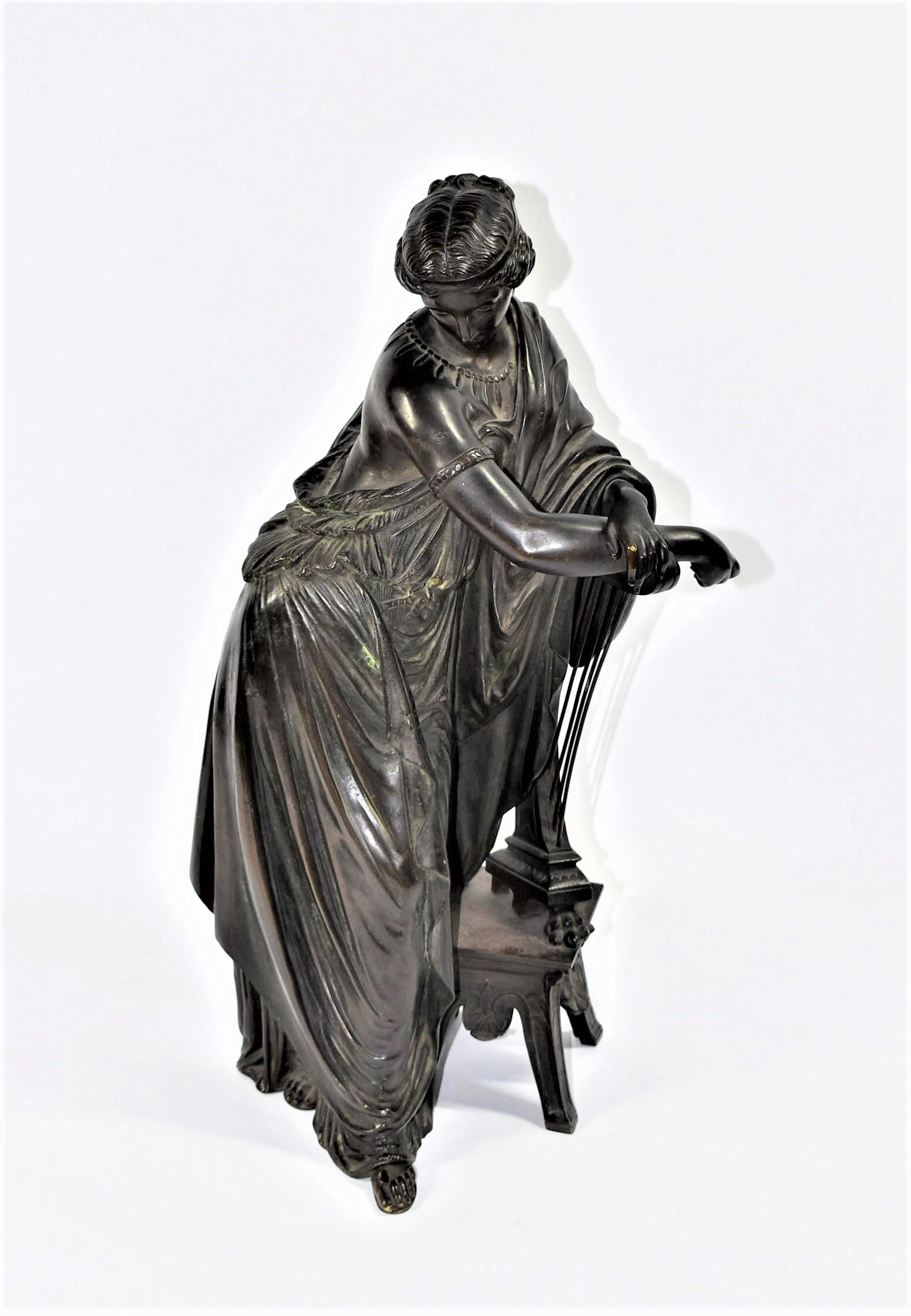 Large antique French classical style bronze of woman with harp (1 of 13)