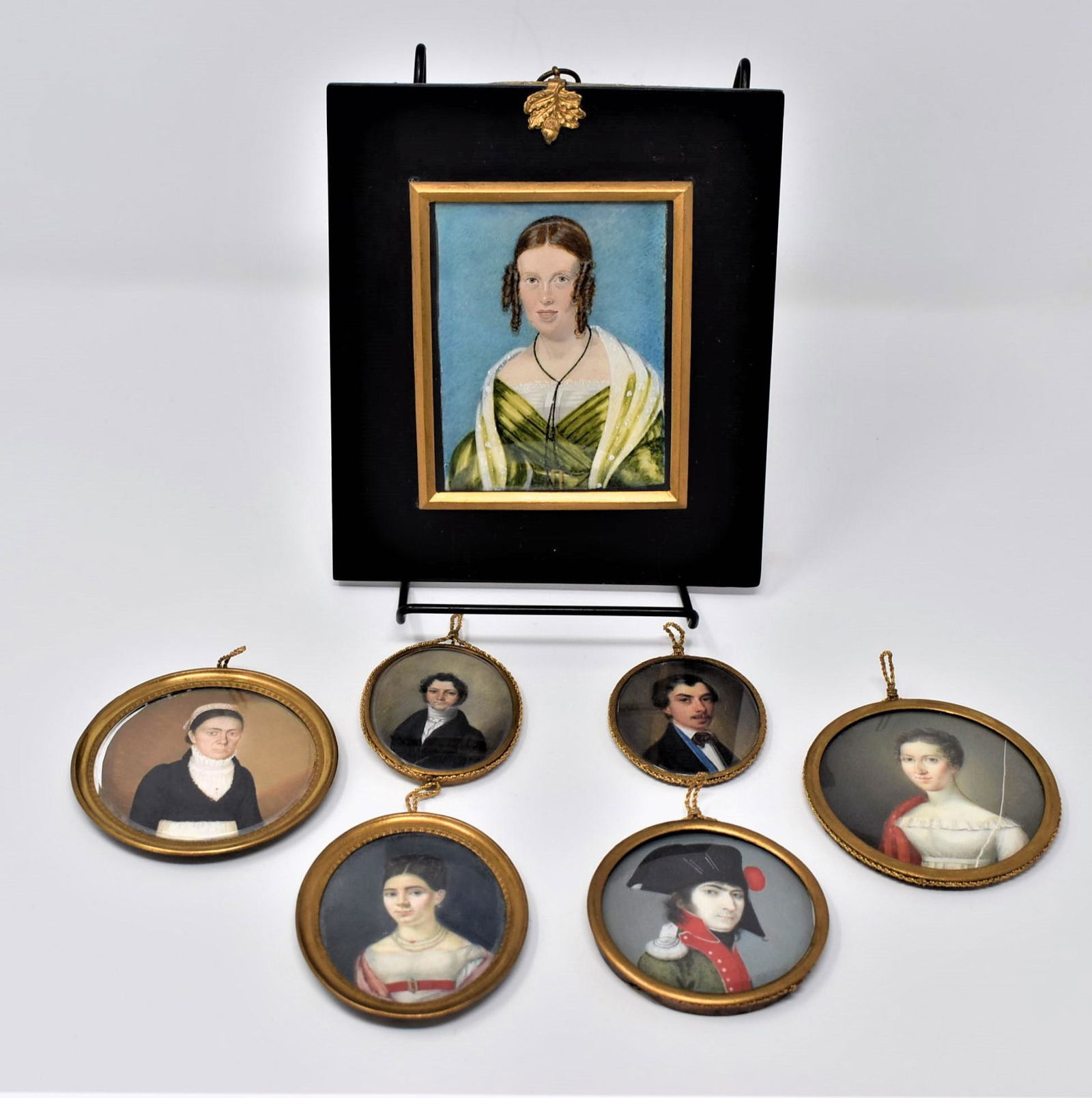 Grouping of 7 early 19th century hand painted miniature portraits (1 of 17)
