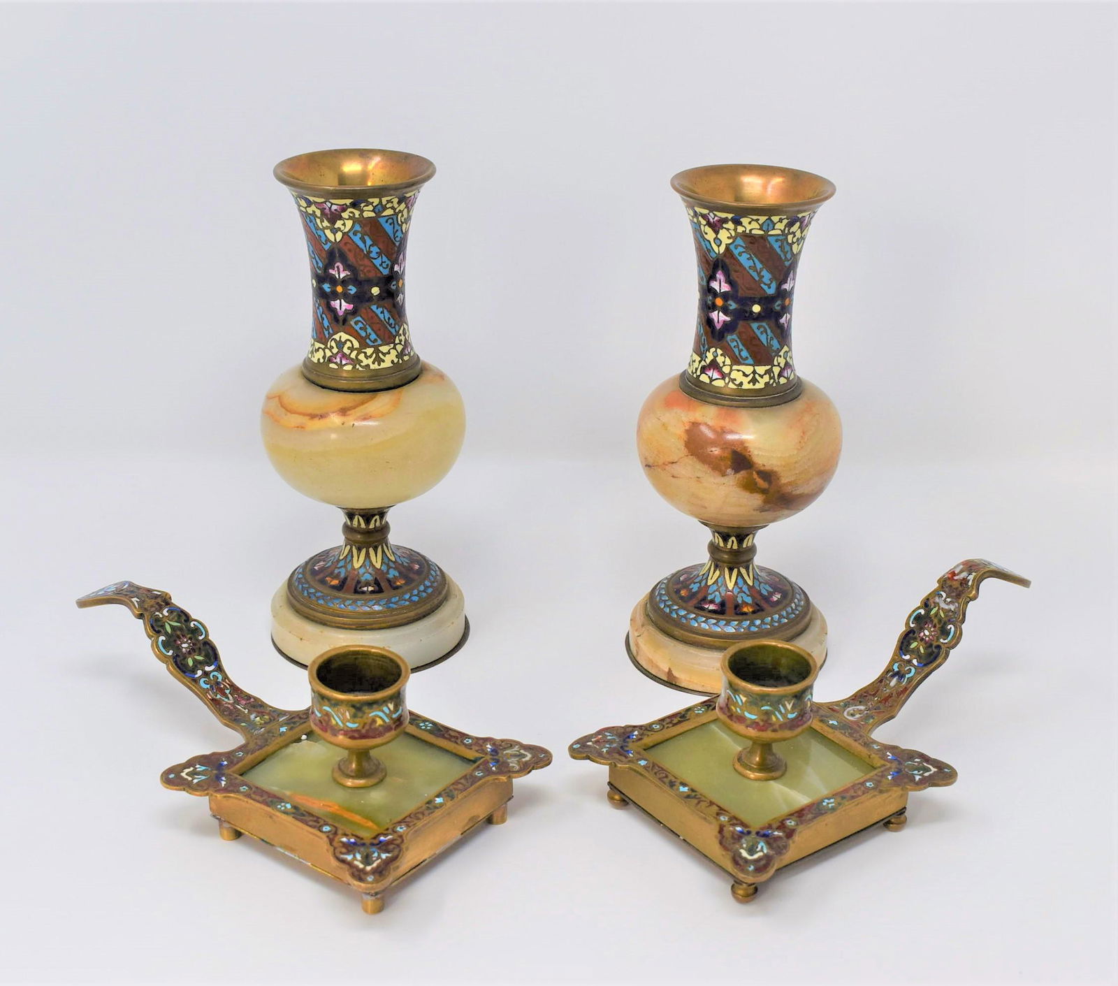 Two Pairs of antique French cloisonne and onyx items (1 of 18)