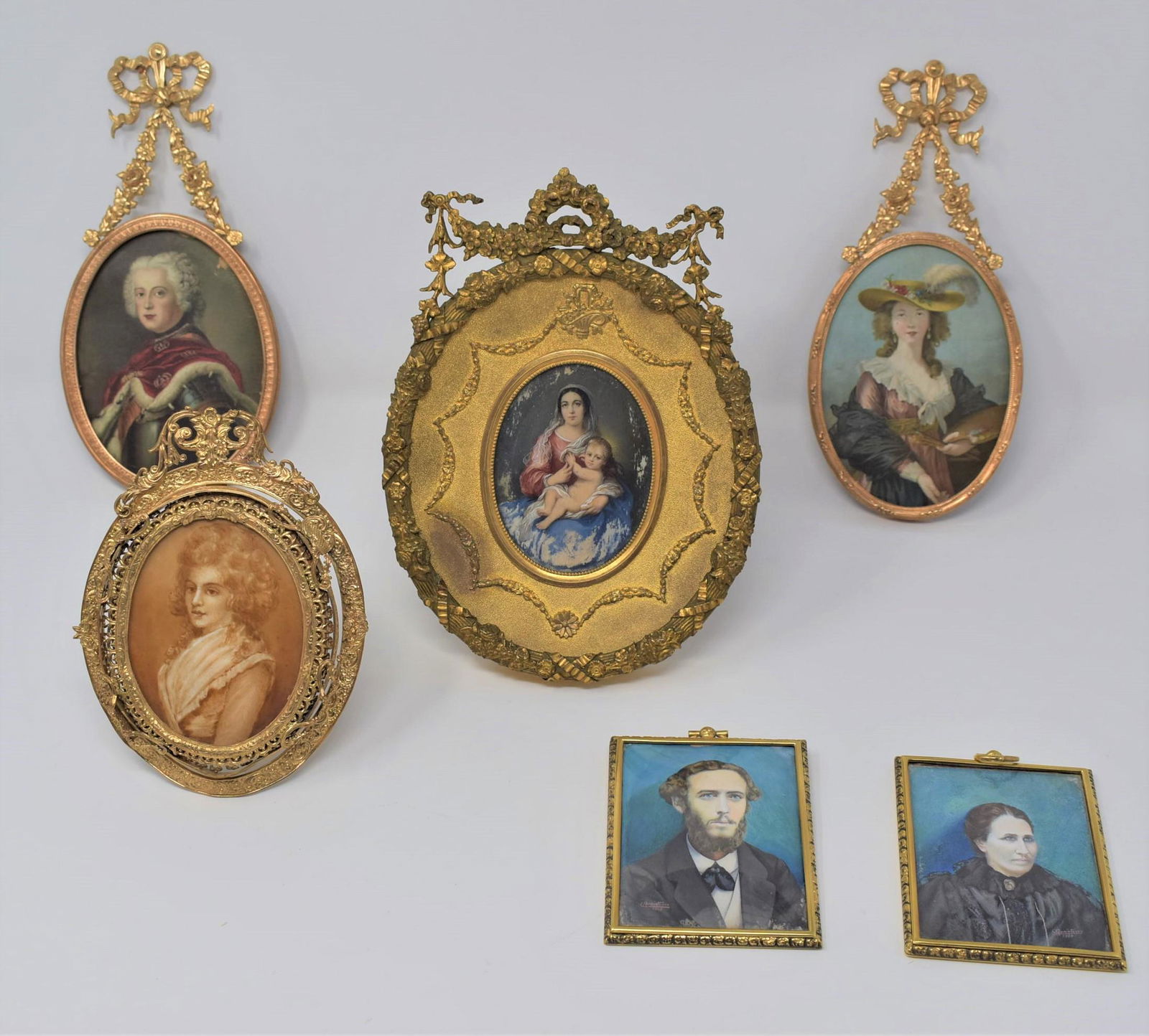 Six antique framed miniatures in gilt bronze frames (1 of 18)