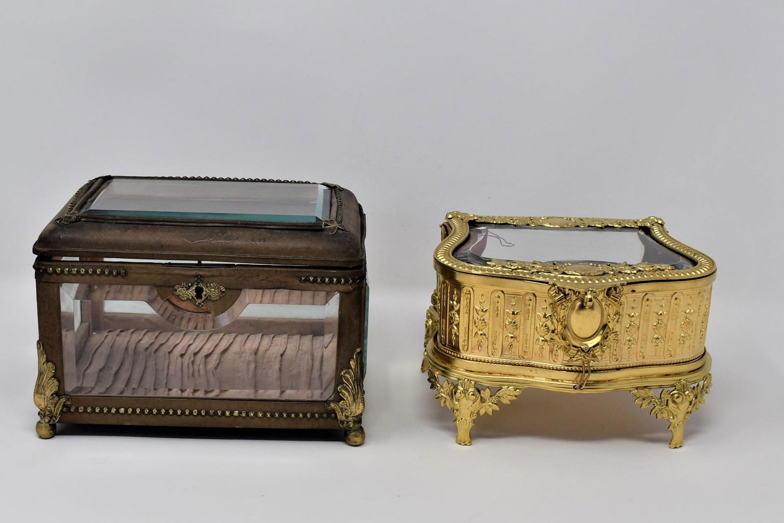 Two antique French brass and glass jewelry caskets (1 of 19)