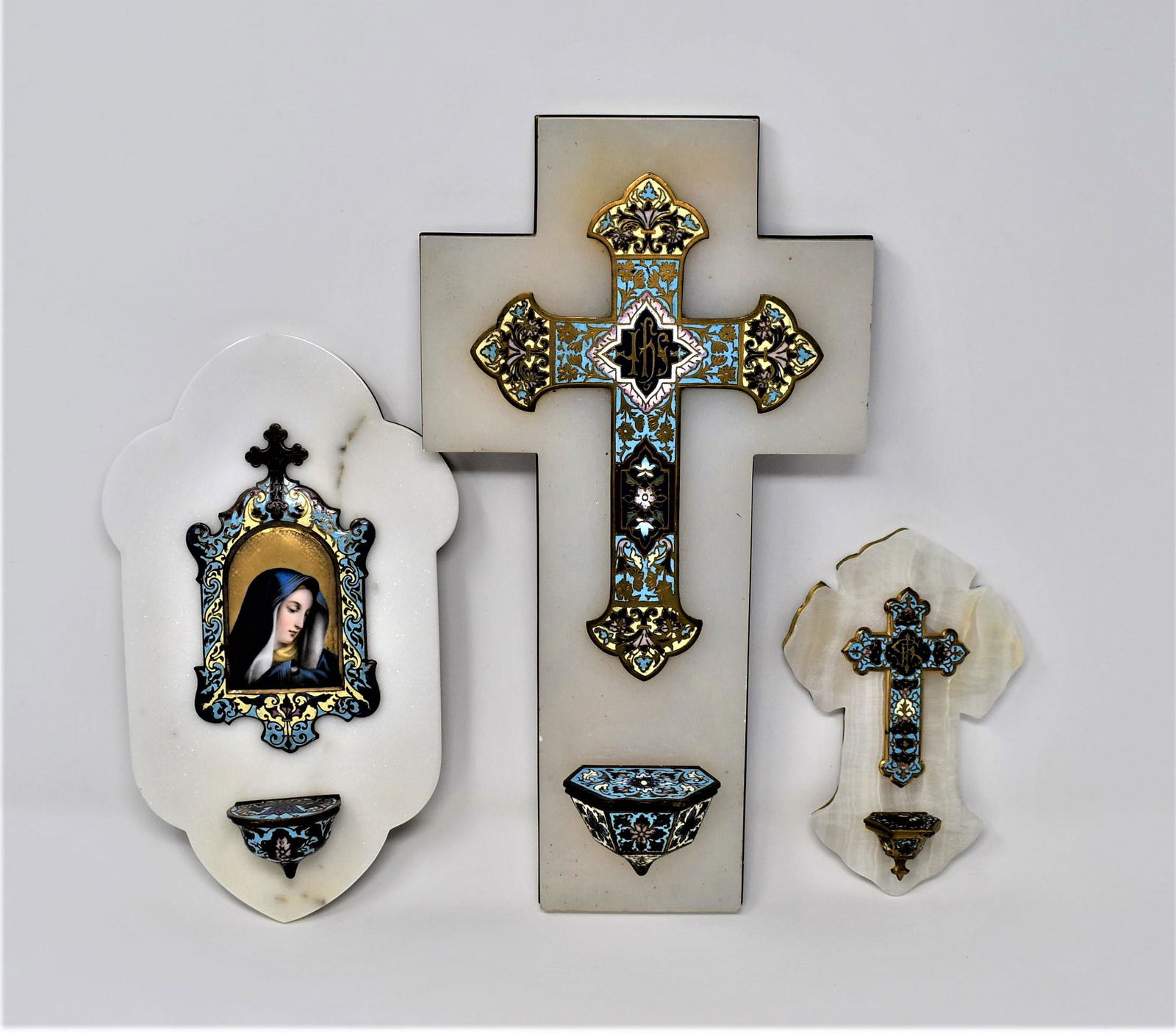 3 French champleve enamel and onyx Holy water Fonts (1 of 13)