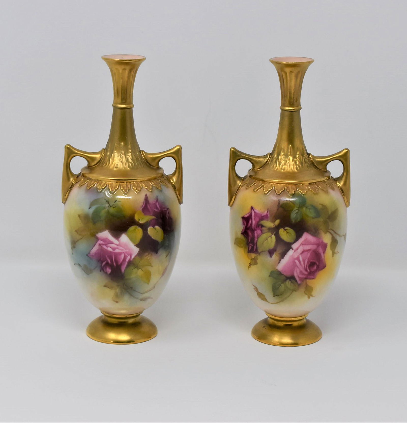Pair of small  antique Royal Worcester porcelain urn vases (1 of 11)