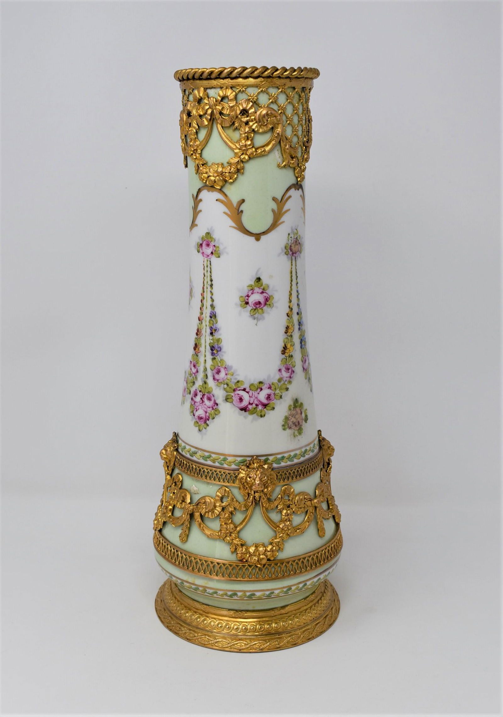 Large sevres style gilt brass mounted porcelain vase (1 of 9)