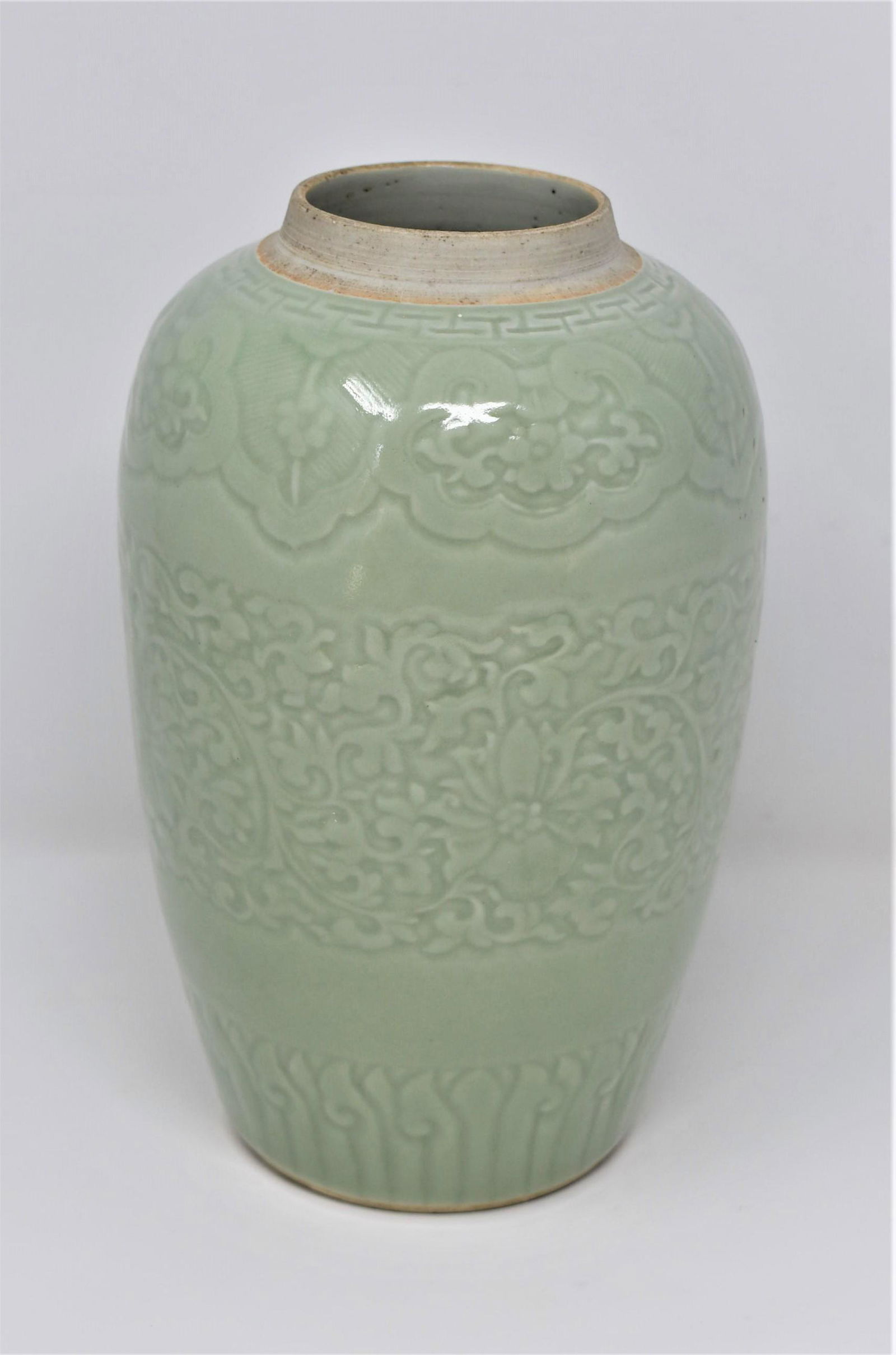Chinese carved celadon-glazed vase (1 of 13)
