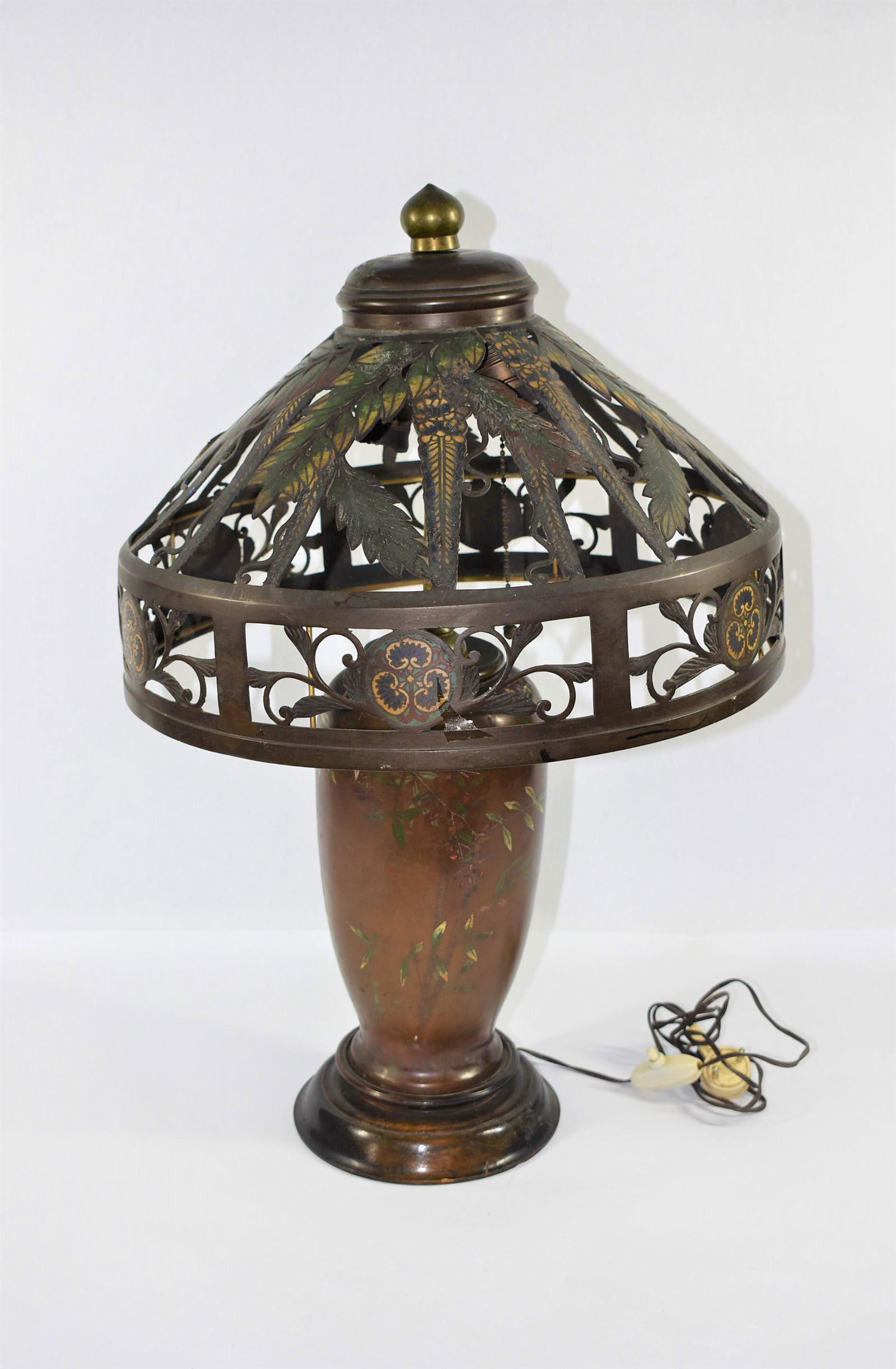 Large antique Japanese bronze lamp with bronze shade (1 of 11)
