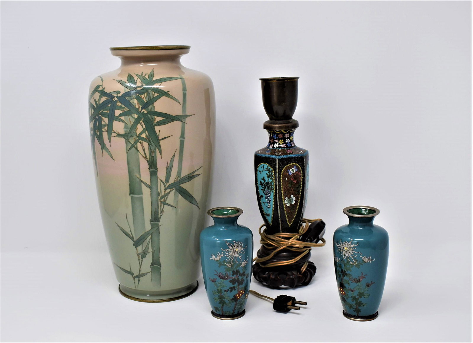 Grouping of antique Japanese cloisonne enamel vases (1 of 17)