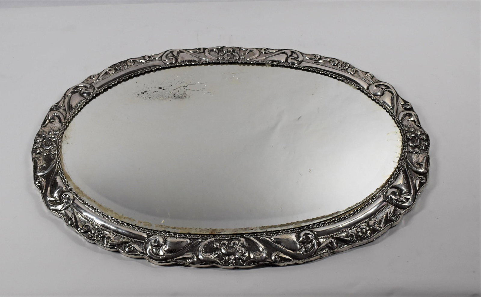 Large oval silver framed mirror (1 of 5)
