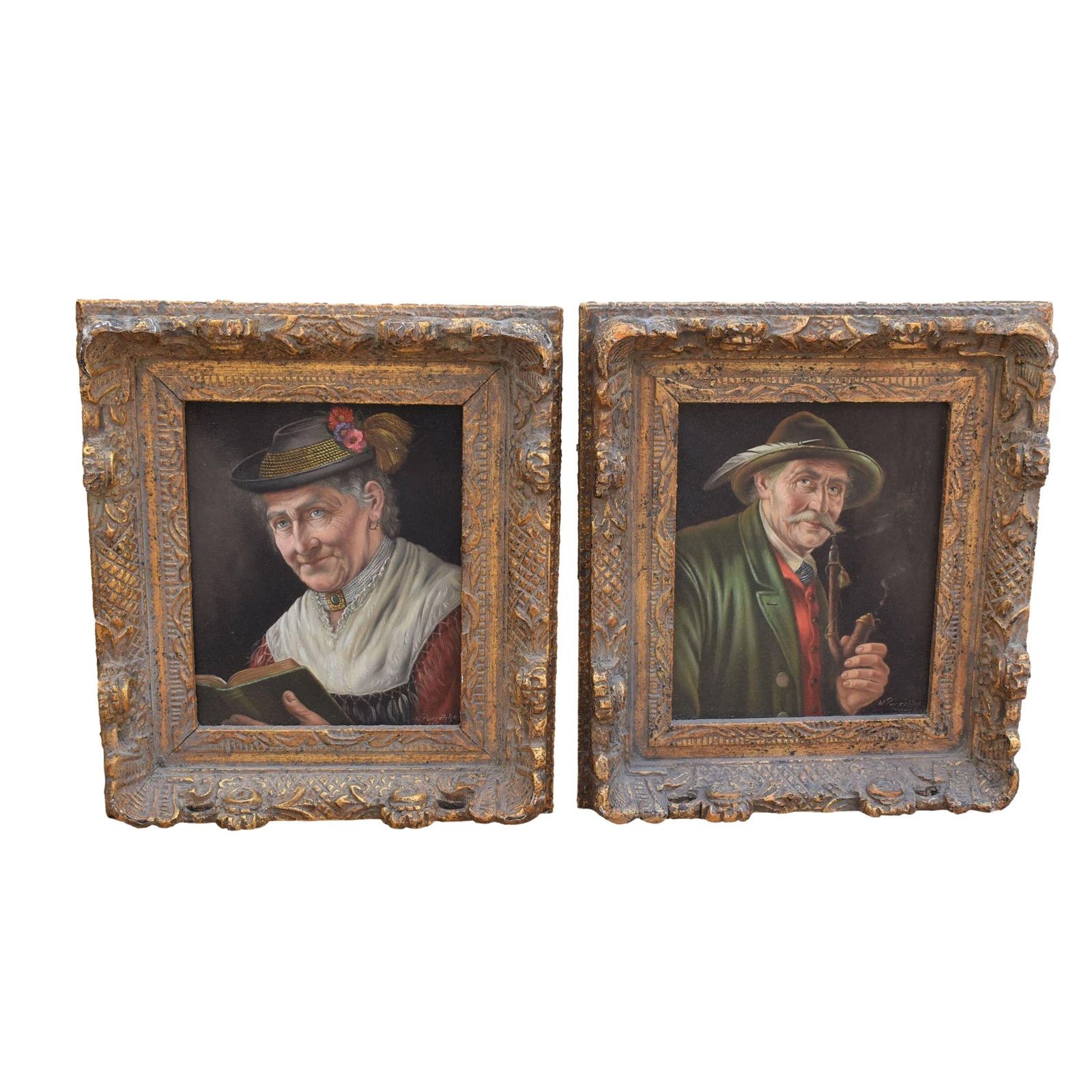 Walther PURSCHKE (1924-2011) double portaits on canvas: A pair of antique portraits featuring an older couple dressed in traditional garments signed W. Purschke" for Walther PURSCHKE ( Austria / Germany, 1924-2011). Approximate measurements (overall, inclu