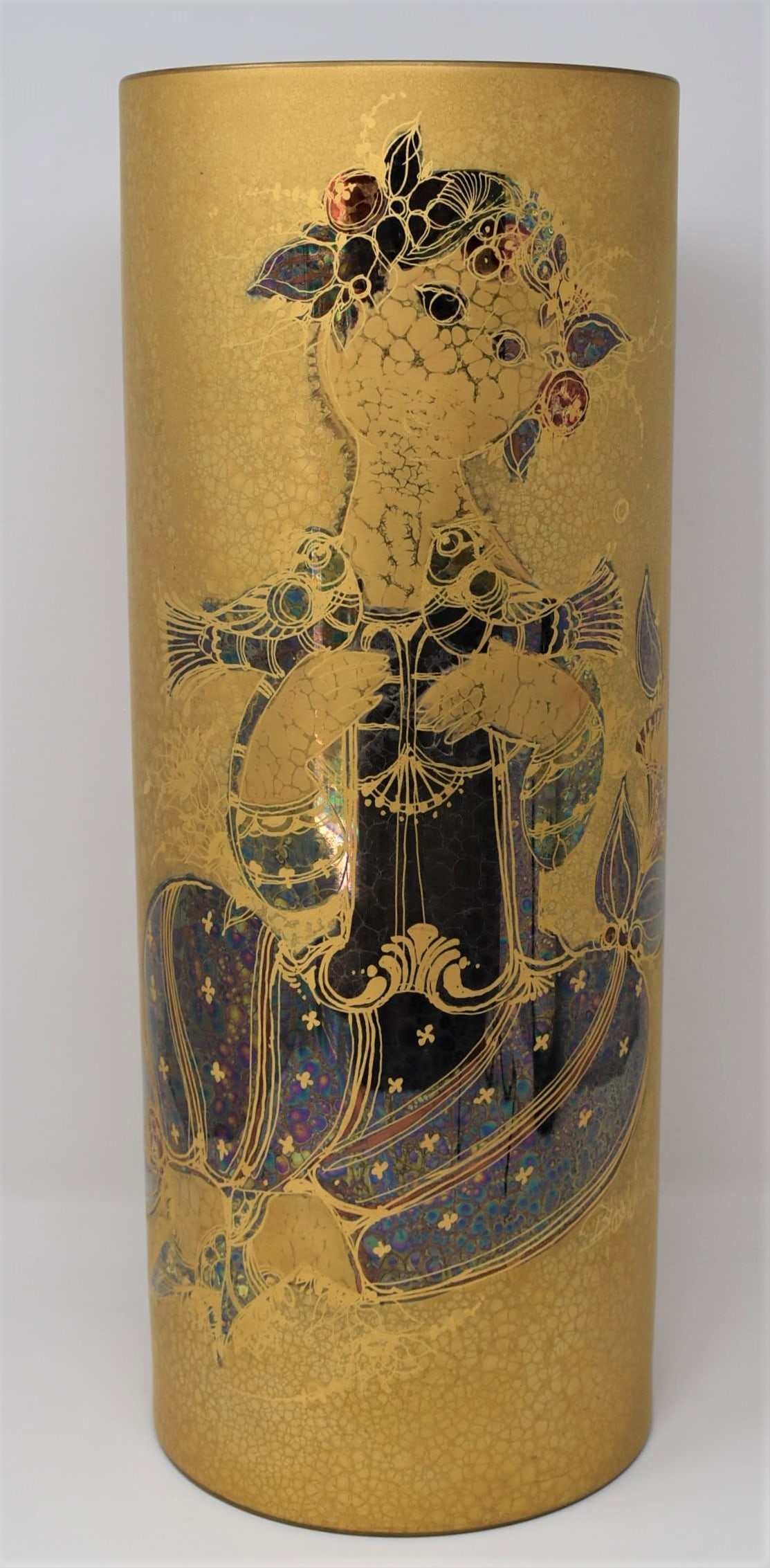 17 inch tall porcelain vase, BJORN WIINBLAD for Rosenthal: A 17" tall porcelain vase ( 17"H x 6.6" in diameter), gilt decorated and designed by Bjorn Wiinblad for Rosenthal. From a Dix Hills, NY estate. Deker Auctions will not perform any shipping or packing 