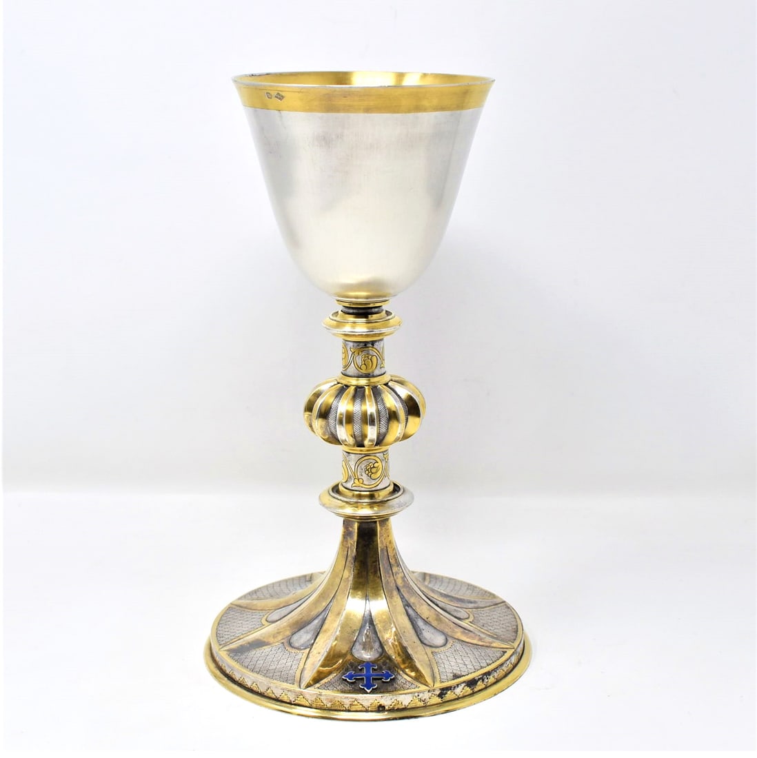 Antique French 950 silver, gilt silver and enamel chalice (1 of 14)
