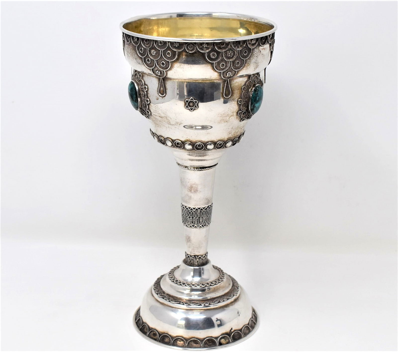 Vintage sterling silver jewelled Kiddush cup, Israel (1 of 9)
