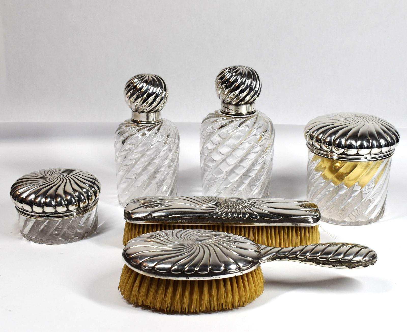 Alphonse Debain, Antique French silver and glass vanity set (1 of 13)