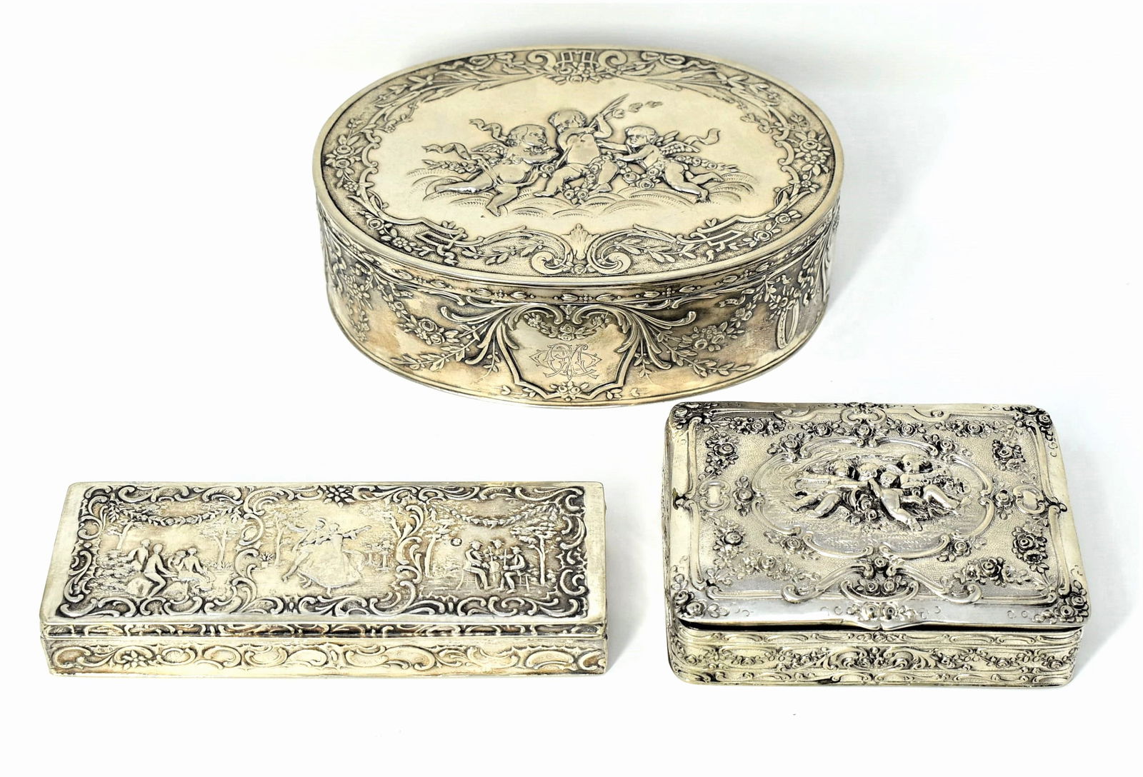 Three antique continental solid silver boxes (1 of 20)