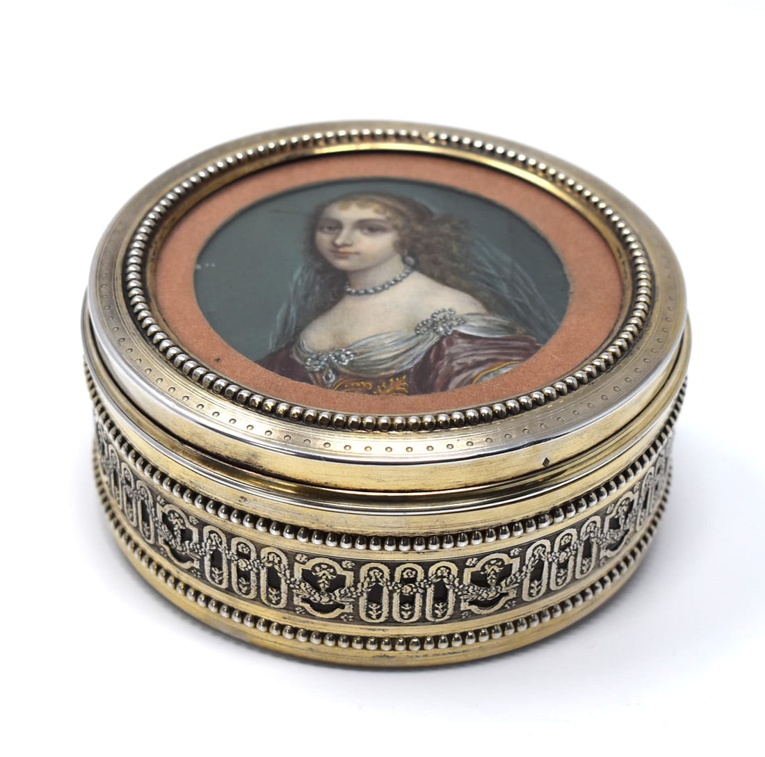 Antique French sterling silver mounted glass box with miniature (1 of 16)