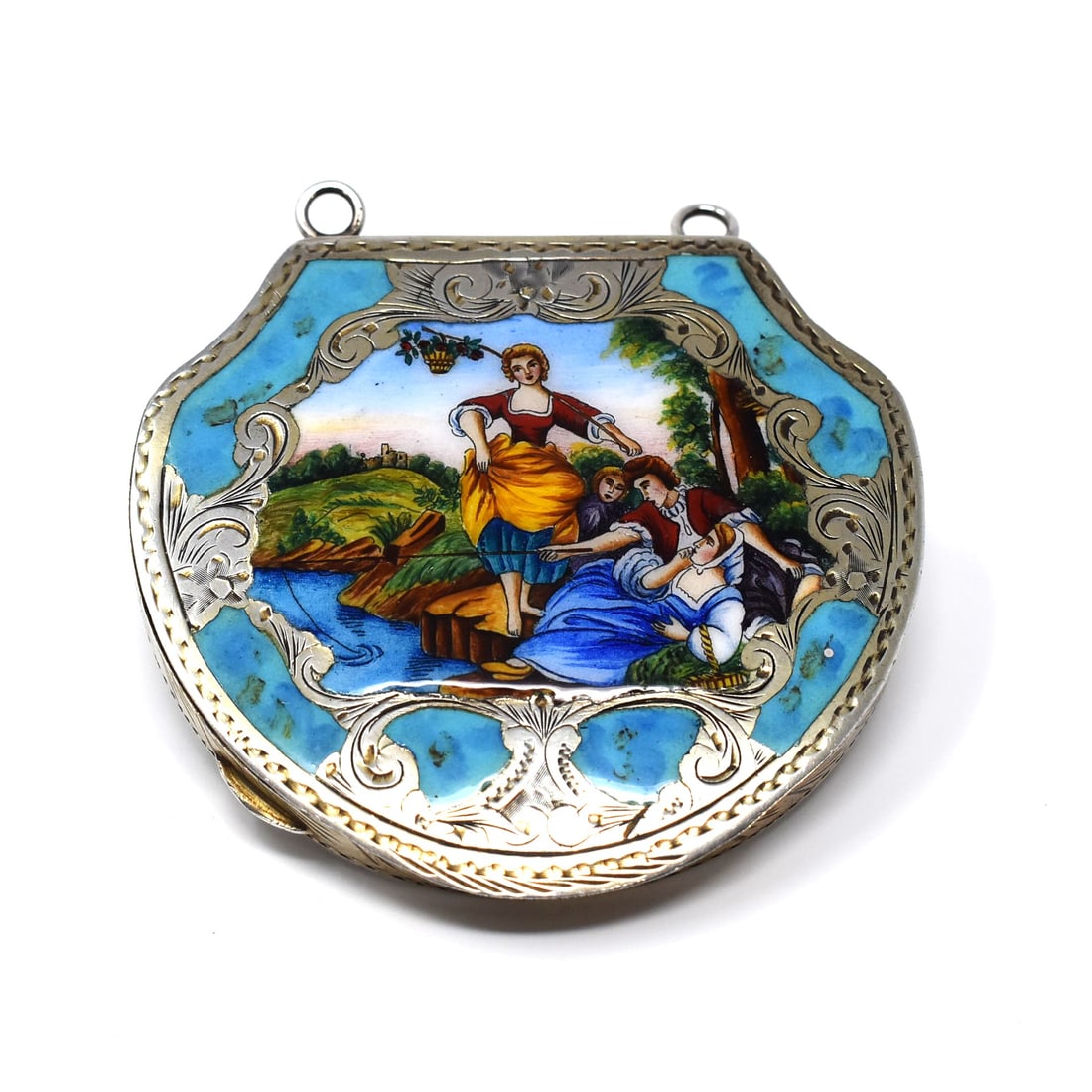 Antique Italian 800 silver and enamel mirrored compact (1 of 9)