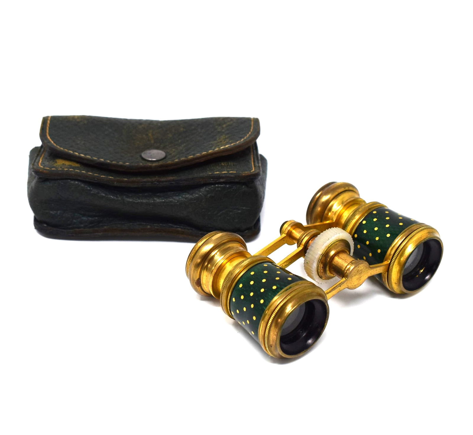 Antique French gilt bronze, guilloche enamel and mother of pearl opera glasses (1 of 13)