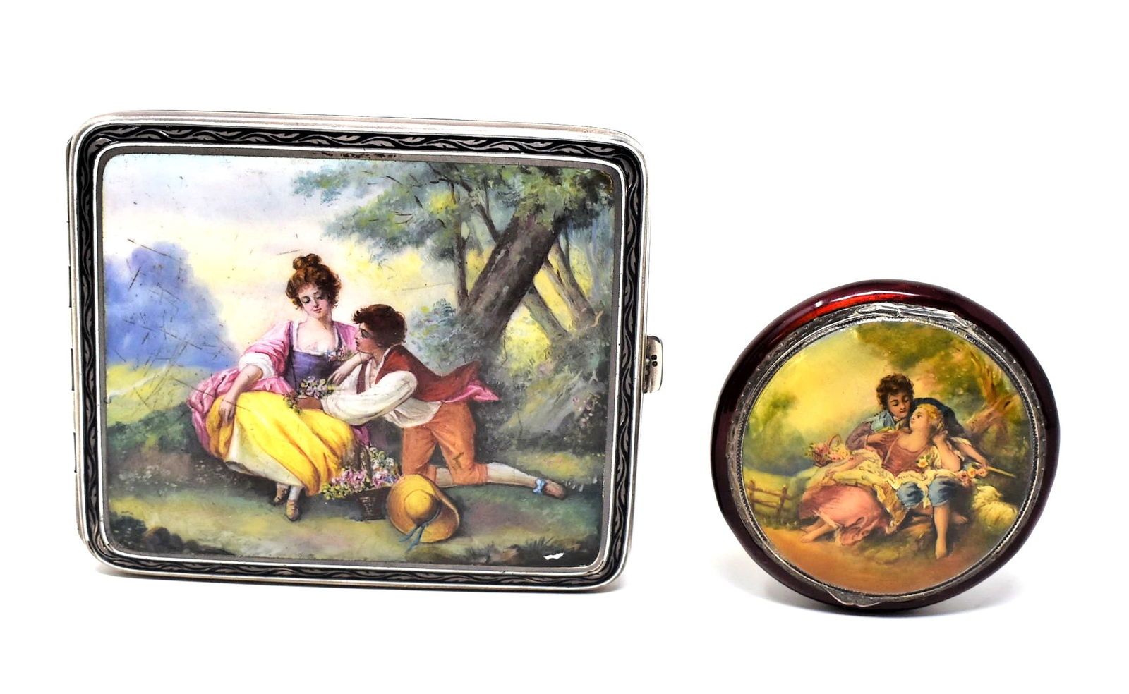 Two antique silver and enamel cases decorated with courting scenes (1 of 14)