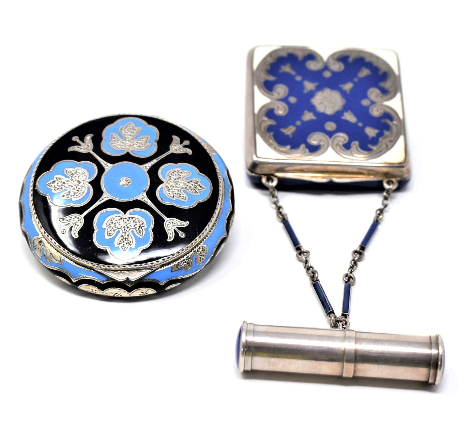 Art Deco Sterling silver and enamel vanity case and hinged box (1 of 16)