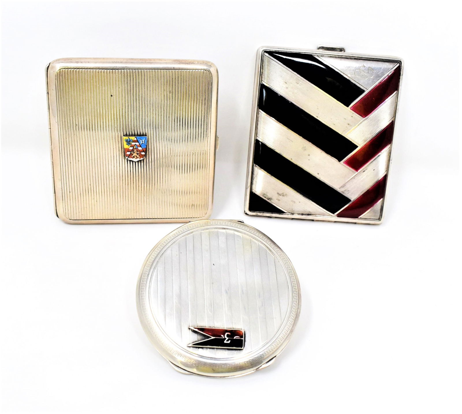 Three Art deco enamel decorated Silver and Alpaca cases (1 of 14)