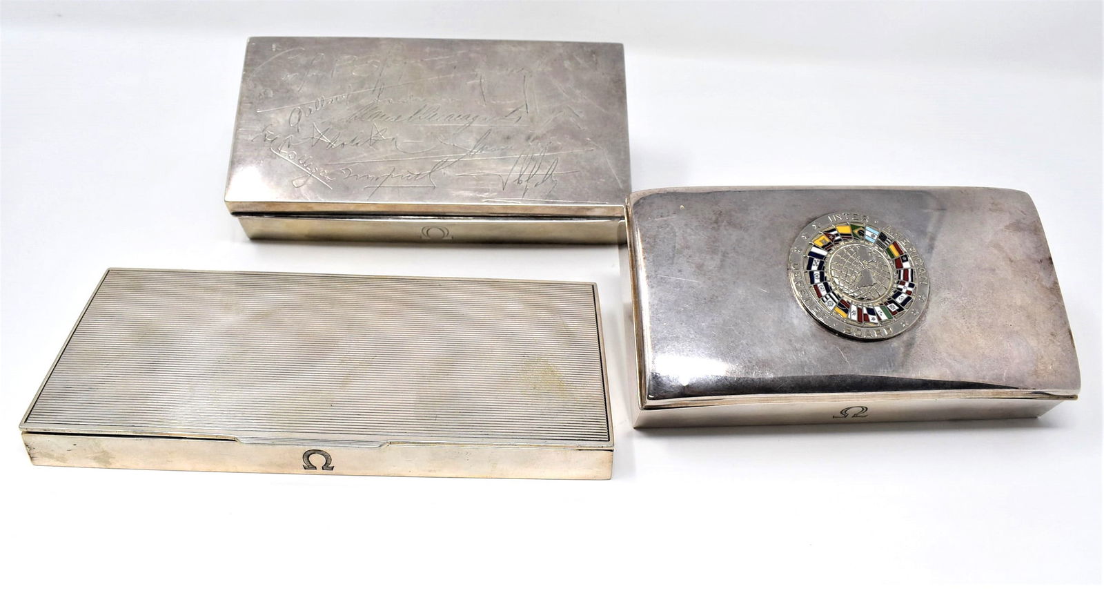 Grouping of vintage  silver and silver-plate cigarette / cigar boxes (1 of 16)