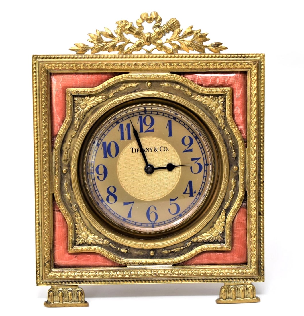 Antique Gilt bronze and guilloche enamel Tiffany & Co. table clock (1 of 7)