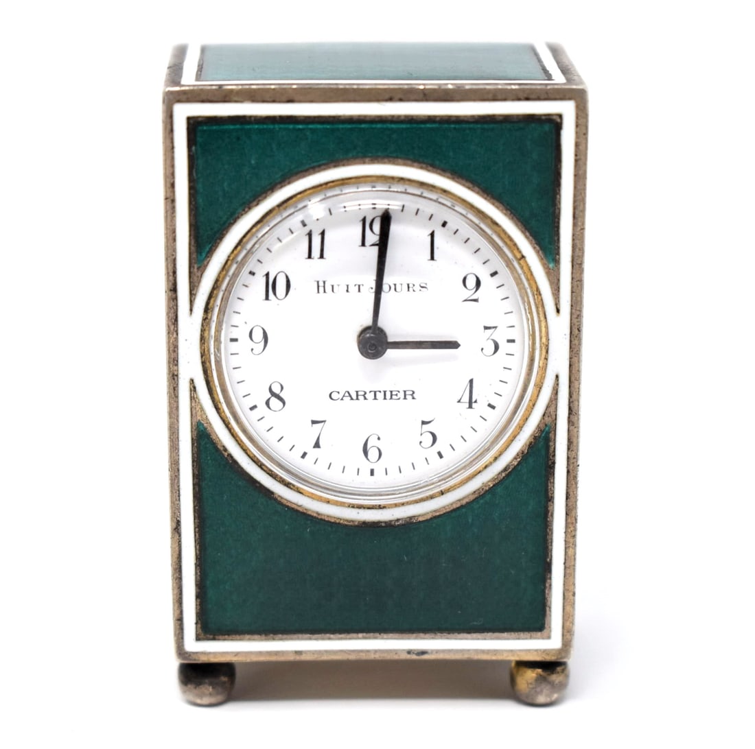 Silver guilloche enamel miniature carriage clock, Cartier style (1 of 14)