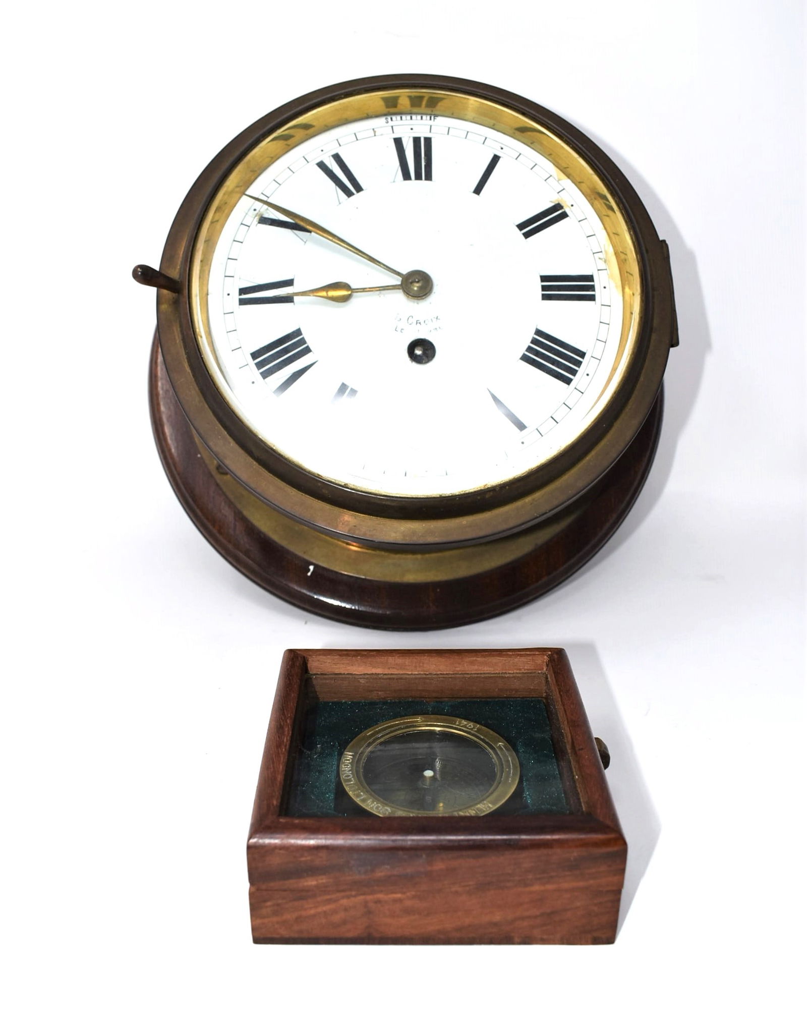 Two antique nautical items including a Royal Navy compass (1 of 8)