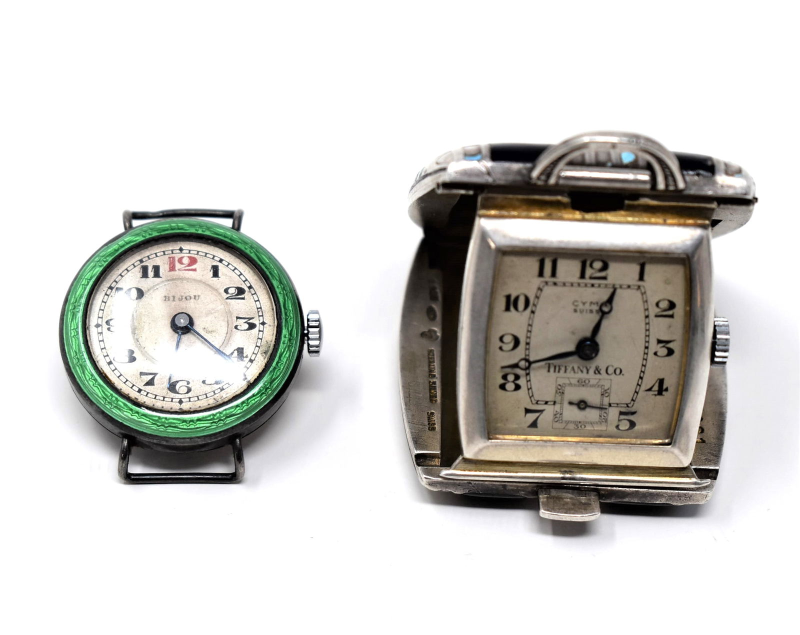 Two Art Deco sterling silver and enamel watches, one Tiffany & Co. (1 of 15)