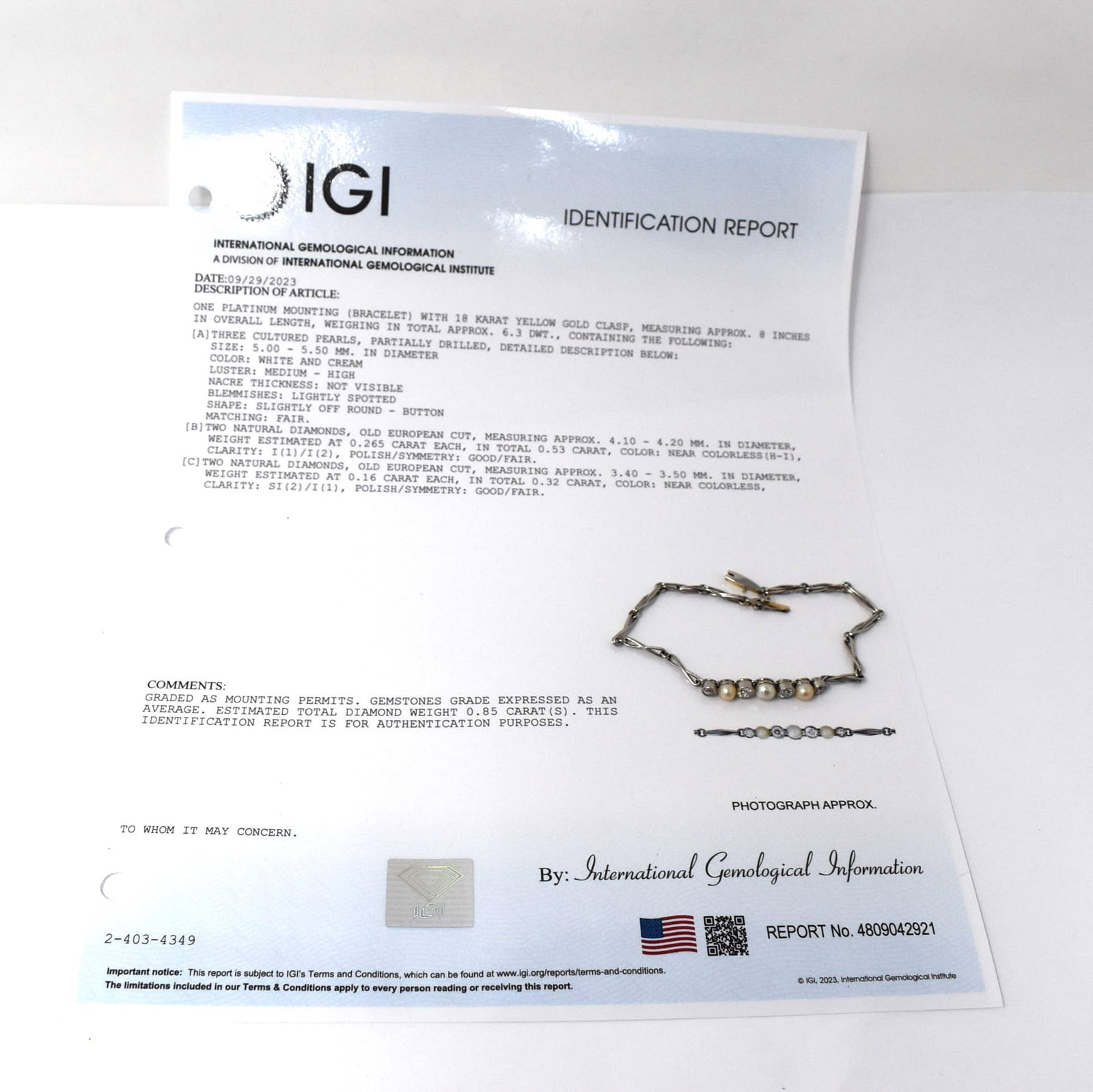 Antique / vintage platinum, 18K gold, pearl and diamond bracelet (1 of 5)