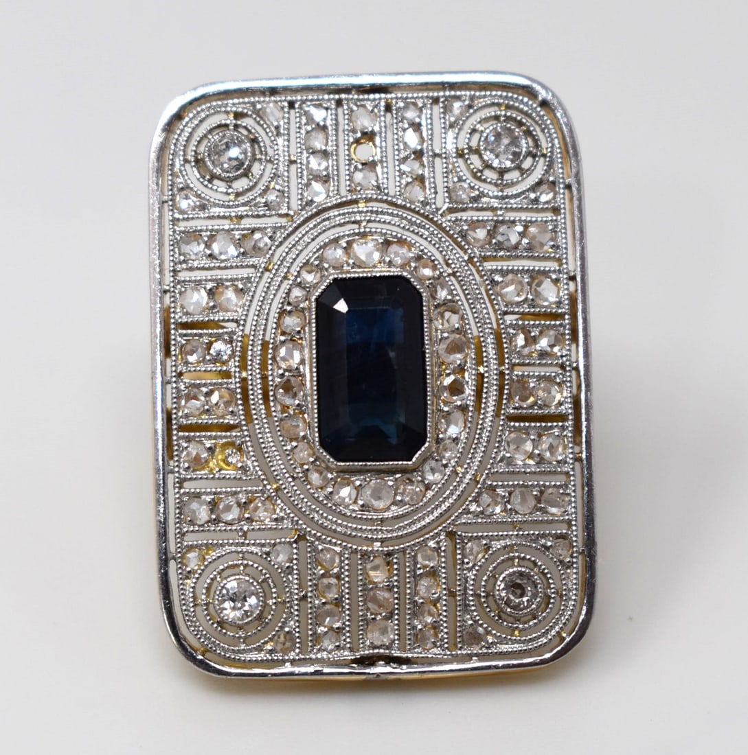 Art Deco gold, saphire and diamond ring (1 of 10)