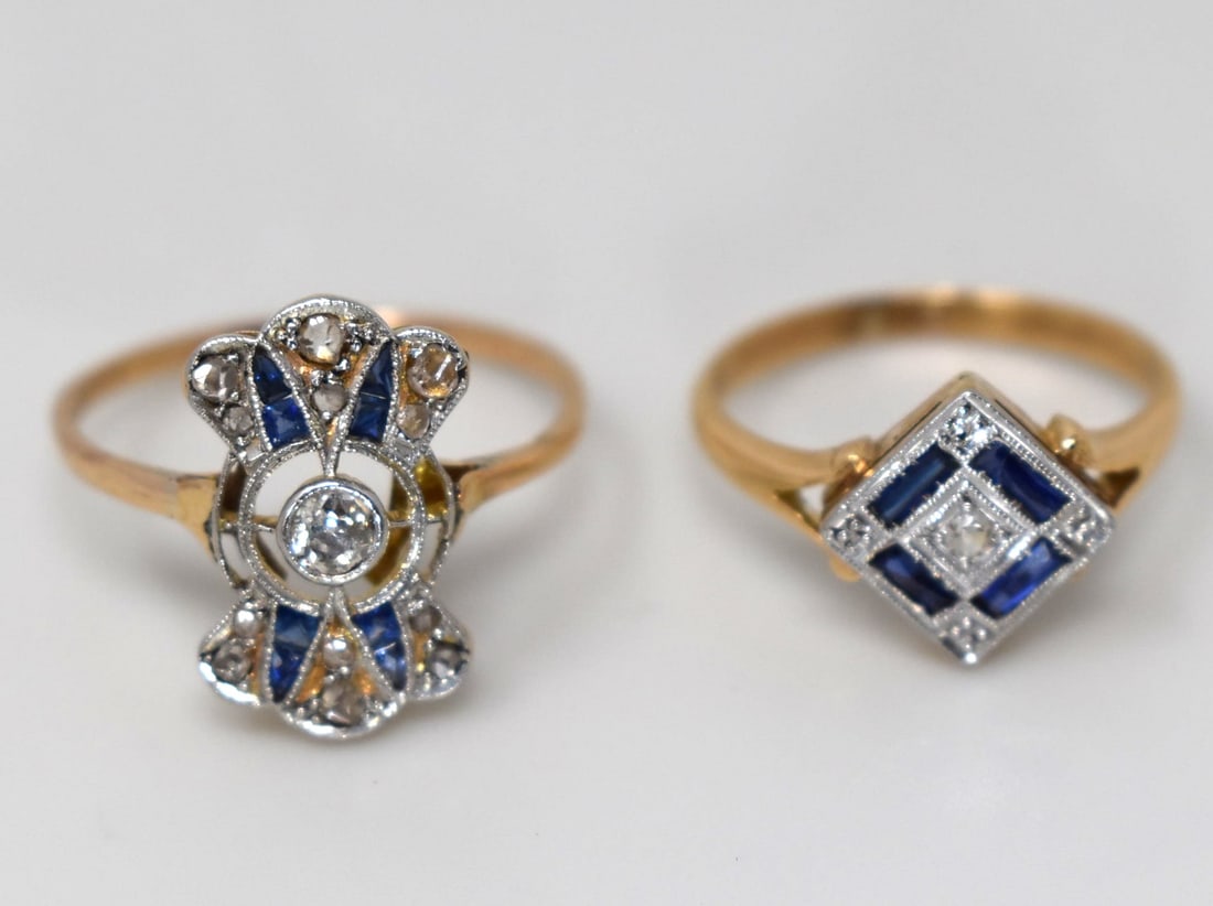 Two Art deco 14K gold , diamond and saphire rings (1 of 6)