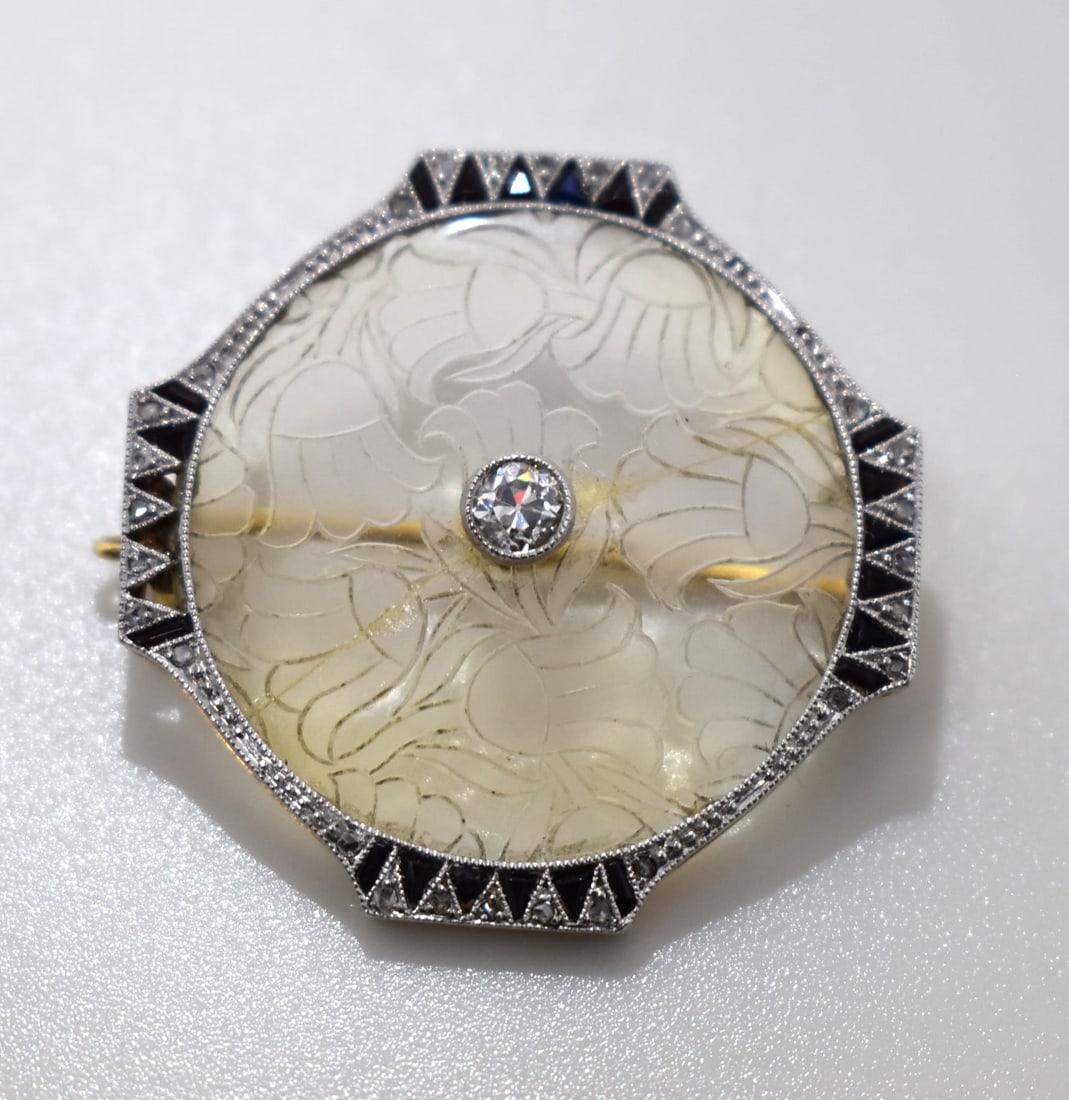 French Art Deco 18k white gold and glass brooch (1 of 6)