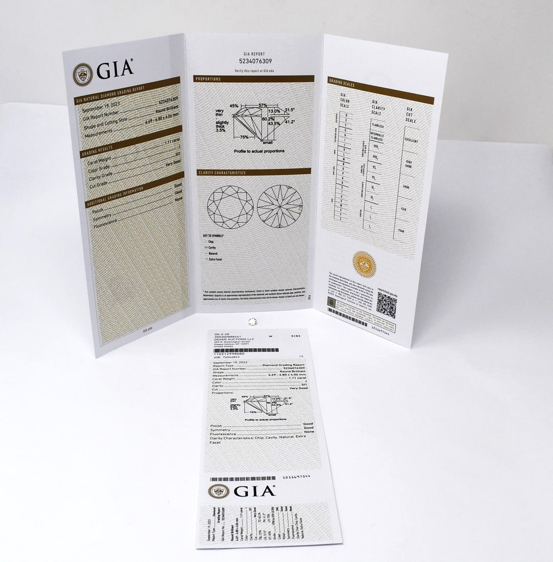 Loose round brilliant diamond, 1.11 carat, J color, SI1 clarity (1 of 7)