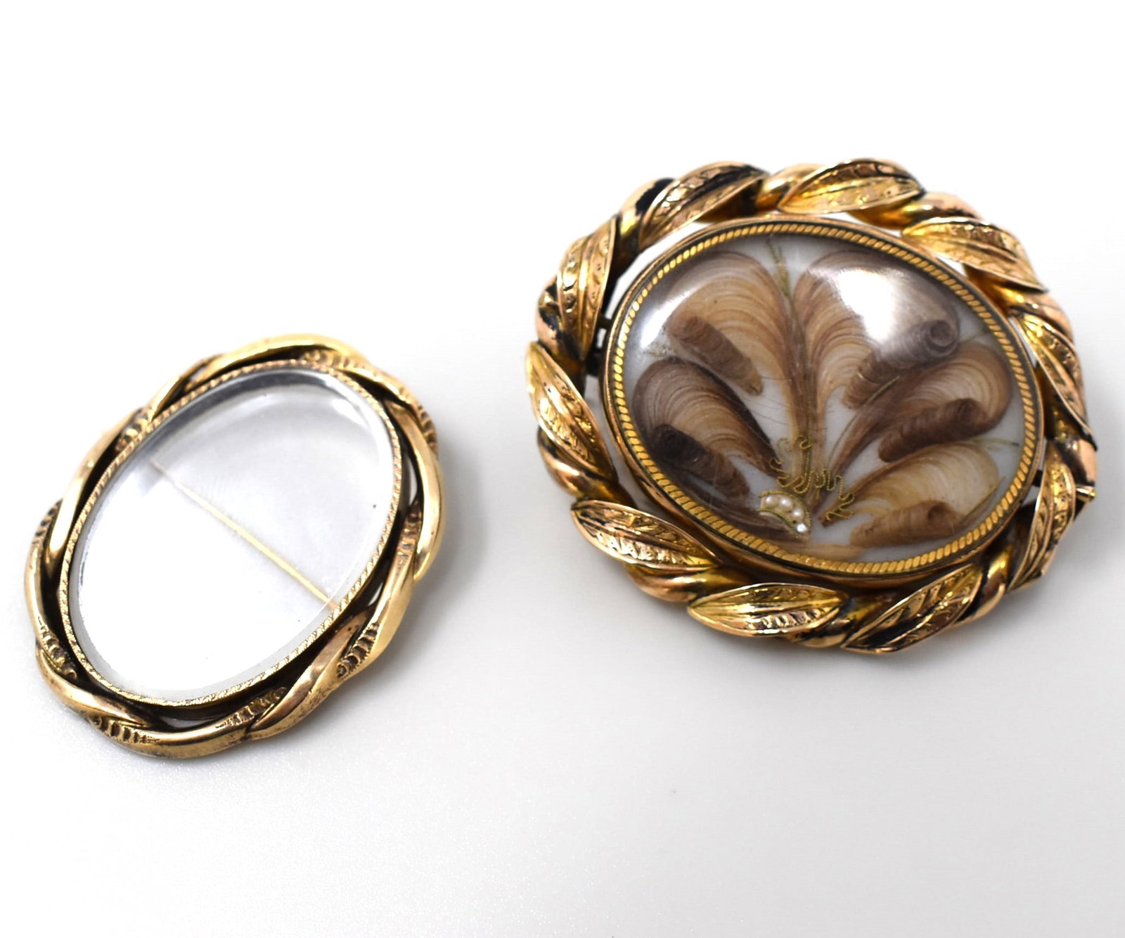 Two antique Victorian Gold mourning lockets/ brooches (1 of 10)