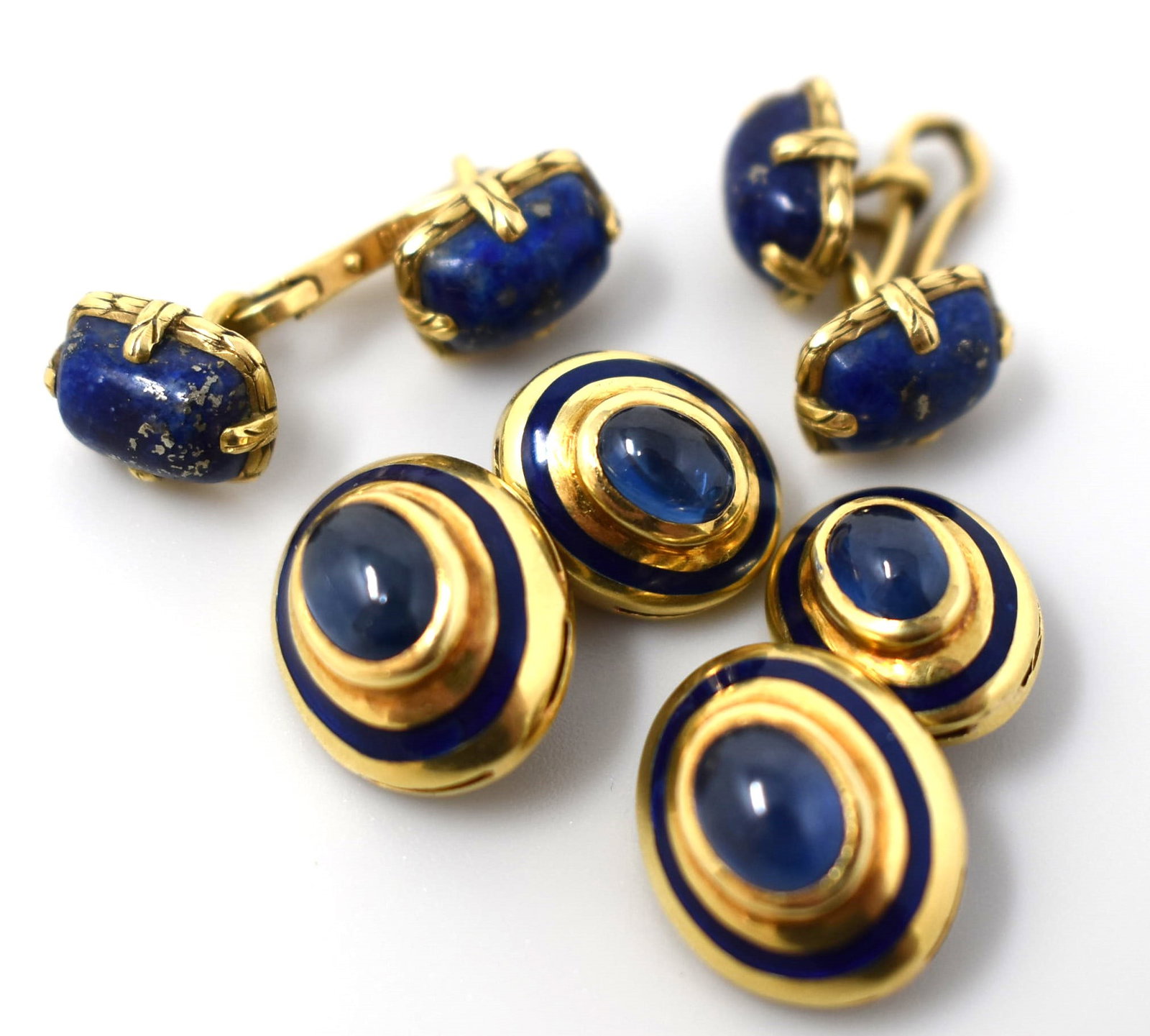 Two pairs of 18K gold and gem cufflinks (1 of 6)