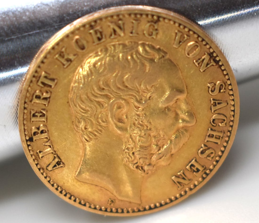 Gold 10 mark coin, Albert Koenig Von Sachsen, 1893 (1 of 2)