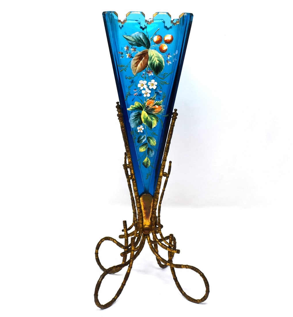 Large antique French Aesthetic movement gilt bronze mounted glass vase (1 of 12)