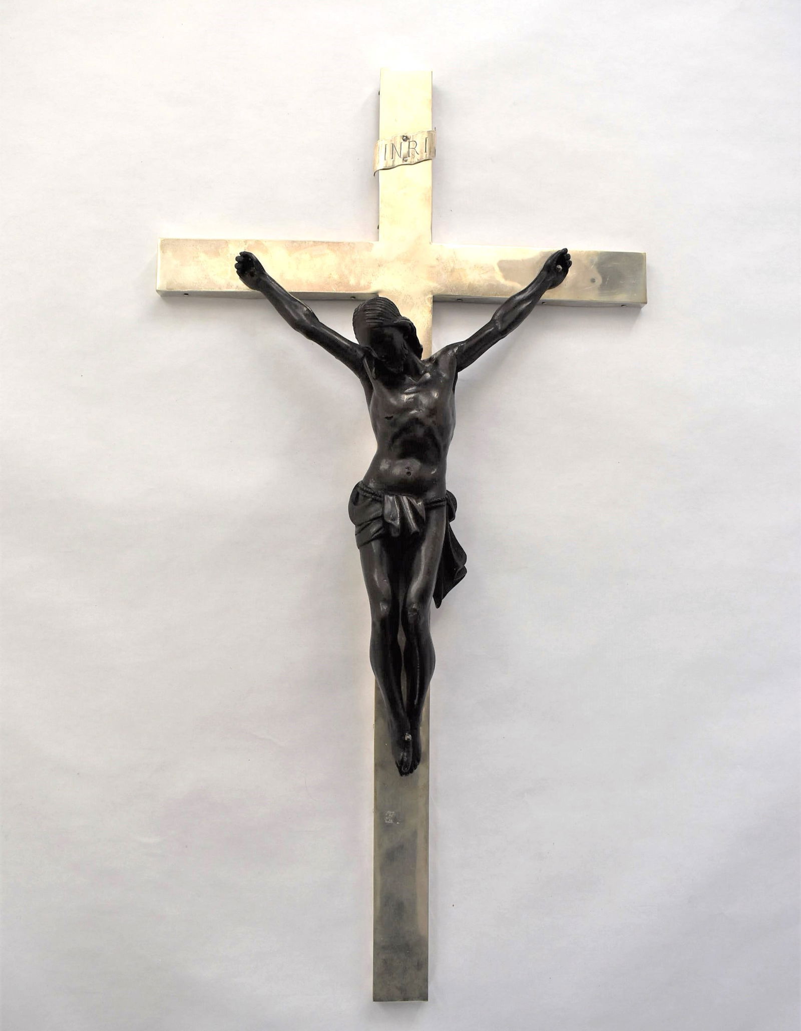 Large antique sterling silver mounted carved wood crucifix (1 of 12)