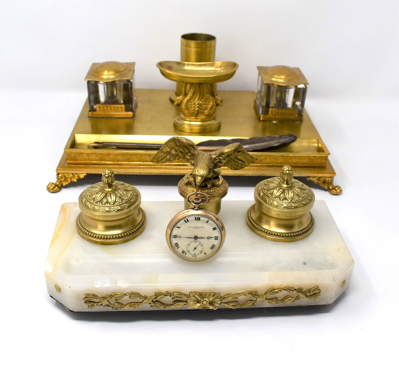Grouping of two antique Neo- Classical style inkstands (1 of 20)