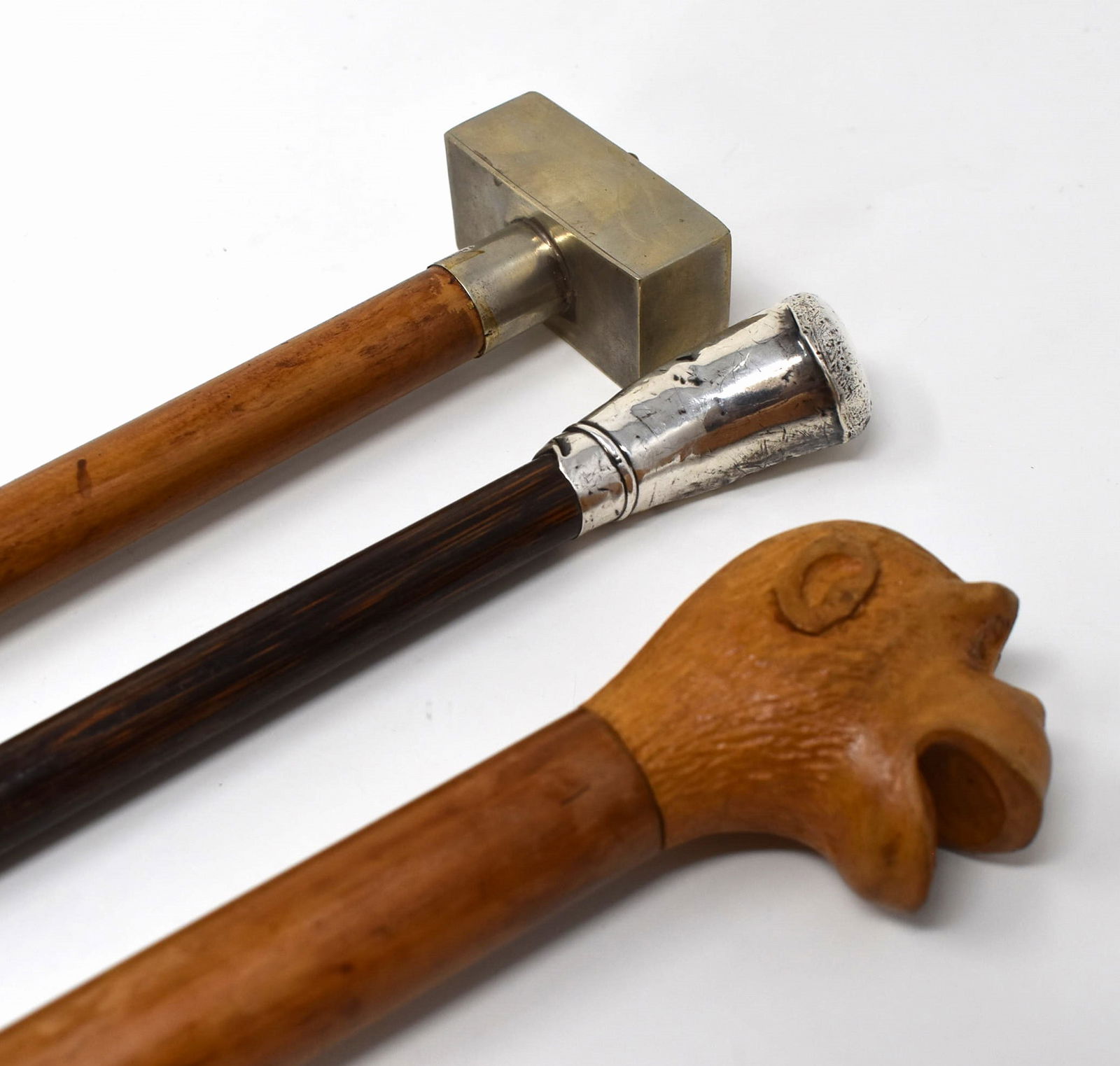 Three antique / vintage canes, one with monkey-themed handle (1 of 19)