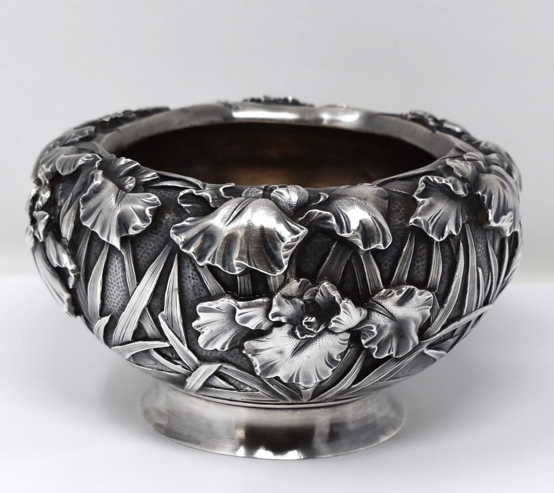 Fine Antique Japanese Art Nouveau period silver" Iris" bowl, signed (1 of 15)