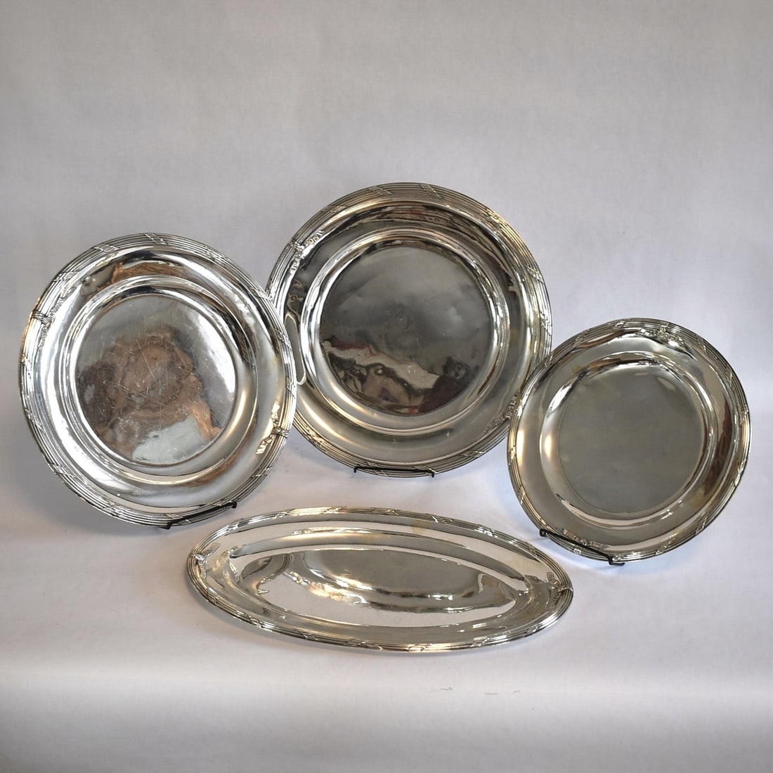 GUSTAVE KELLER, set of four French silver serving trays (1 of 9)