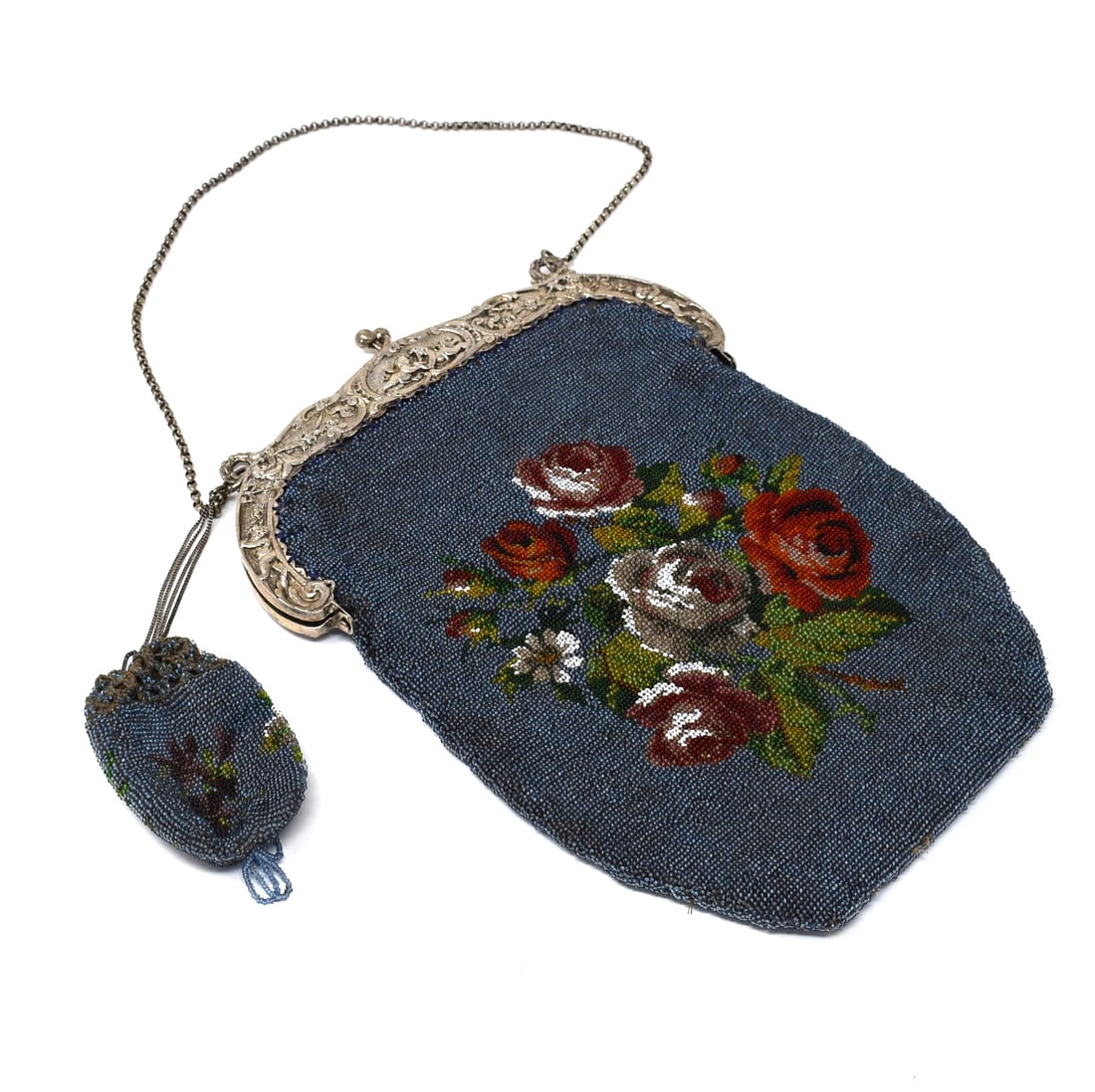 Antique German solid silver and bead embroidery purse (1 of 13)